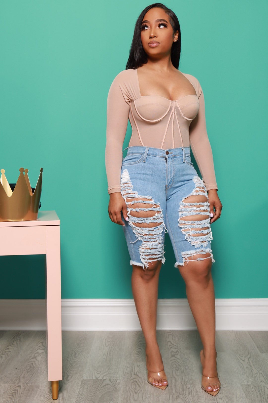 All Night Long Sleeve Corset Top - Nude - Swank A Posh