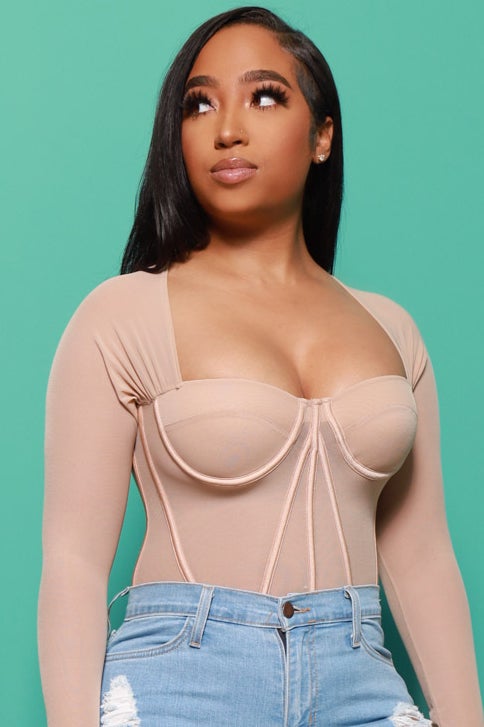 All Night Long Sleeve Corset Top - Nude - Swank A Posh