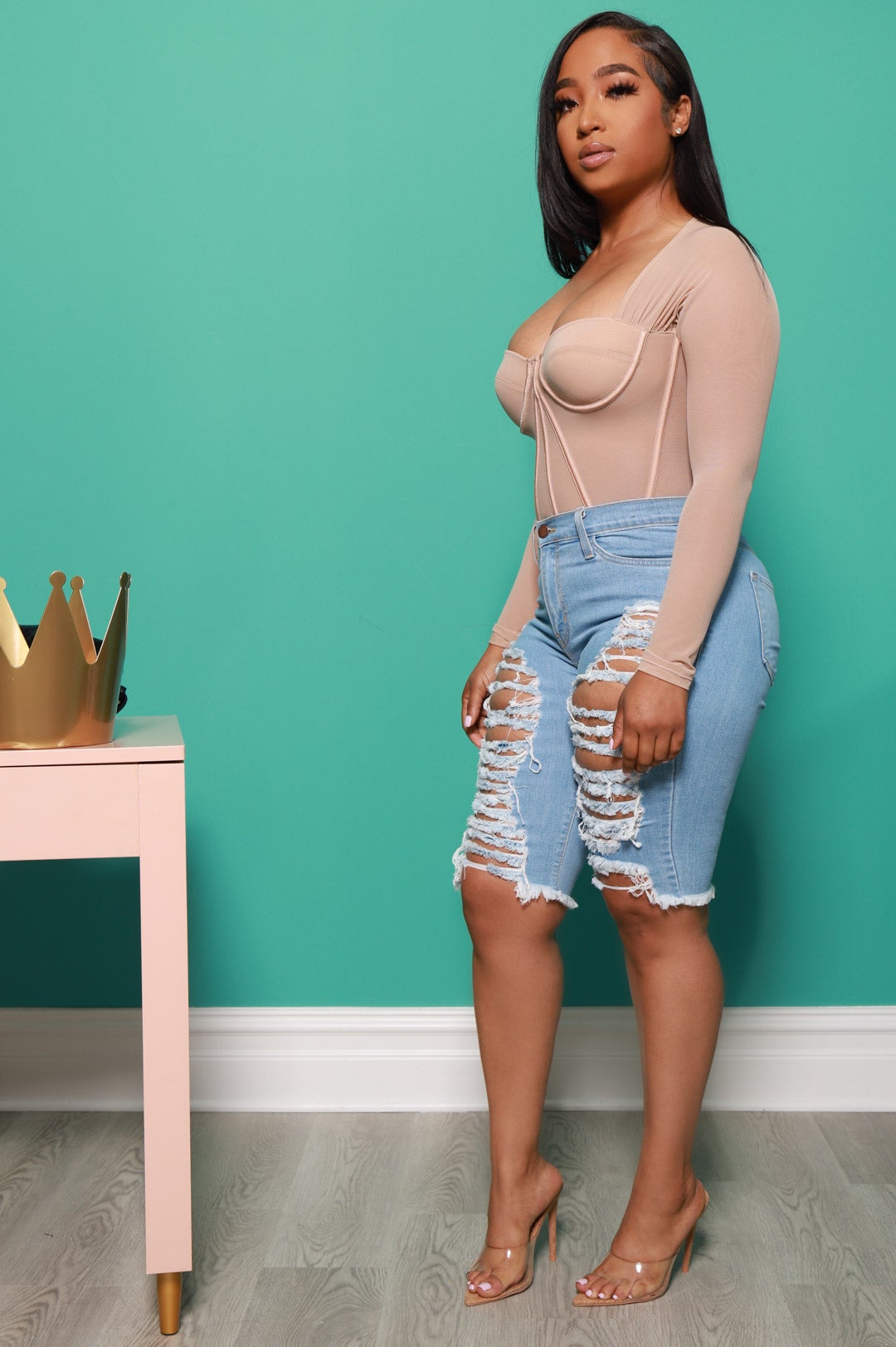 All Night Long Sleeve Corset Top - Nude - Swank A Posh