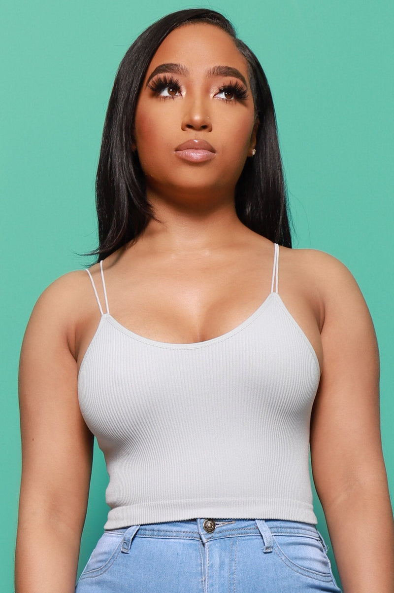 My Rules Cropped Ribbed Tank - Light Gray