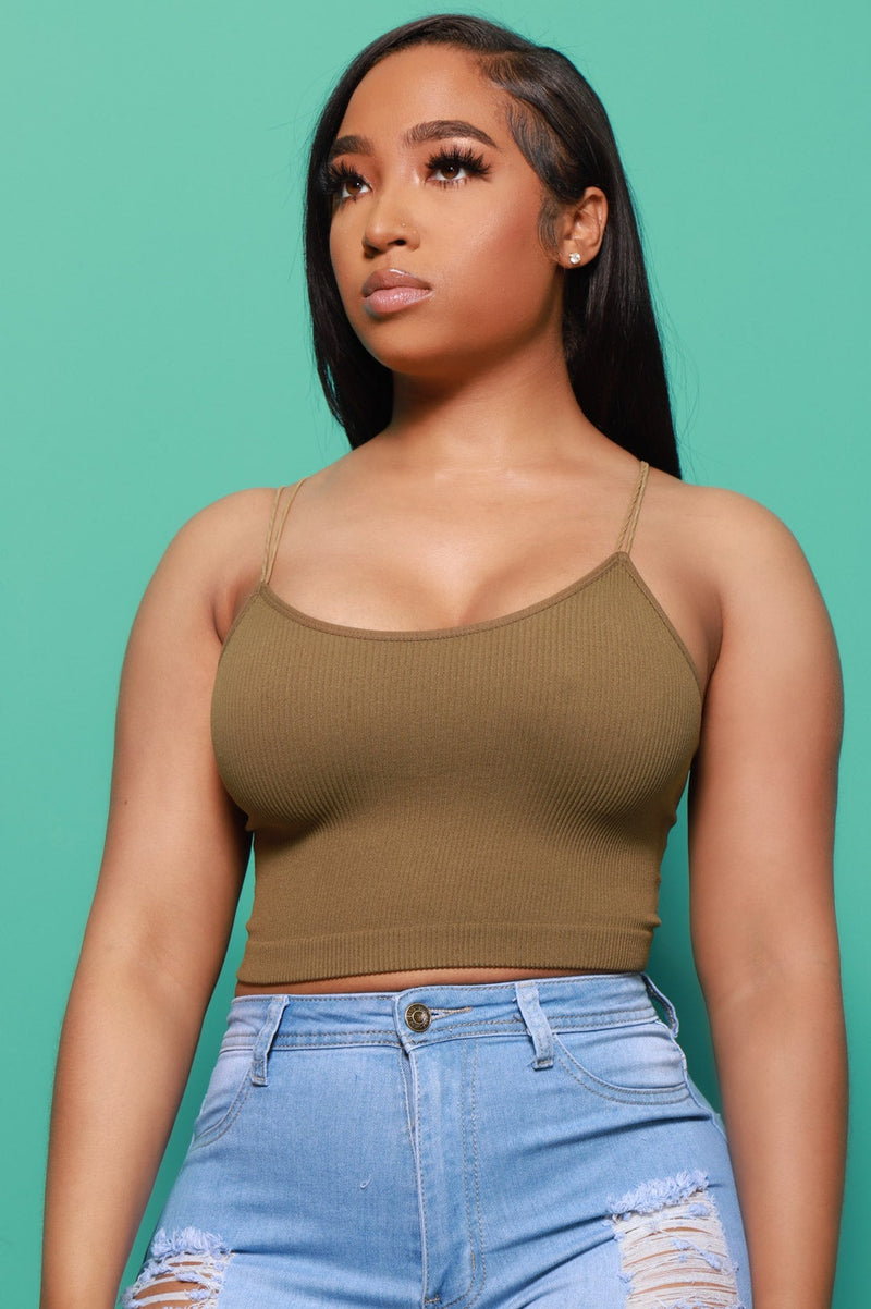 My Rules Cropped Ribbed Tank - Dusty Olive