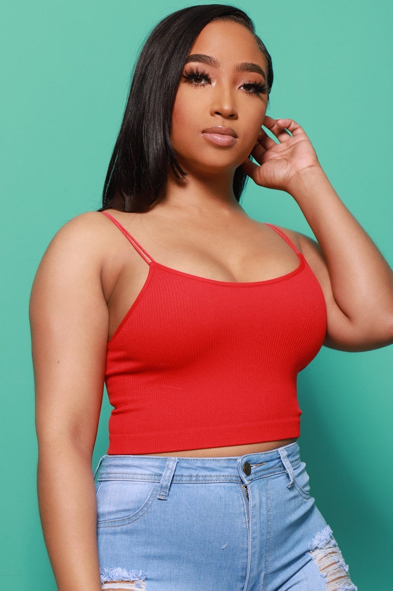 My Rules Cropped Ribbed Tank - Ruby