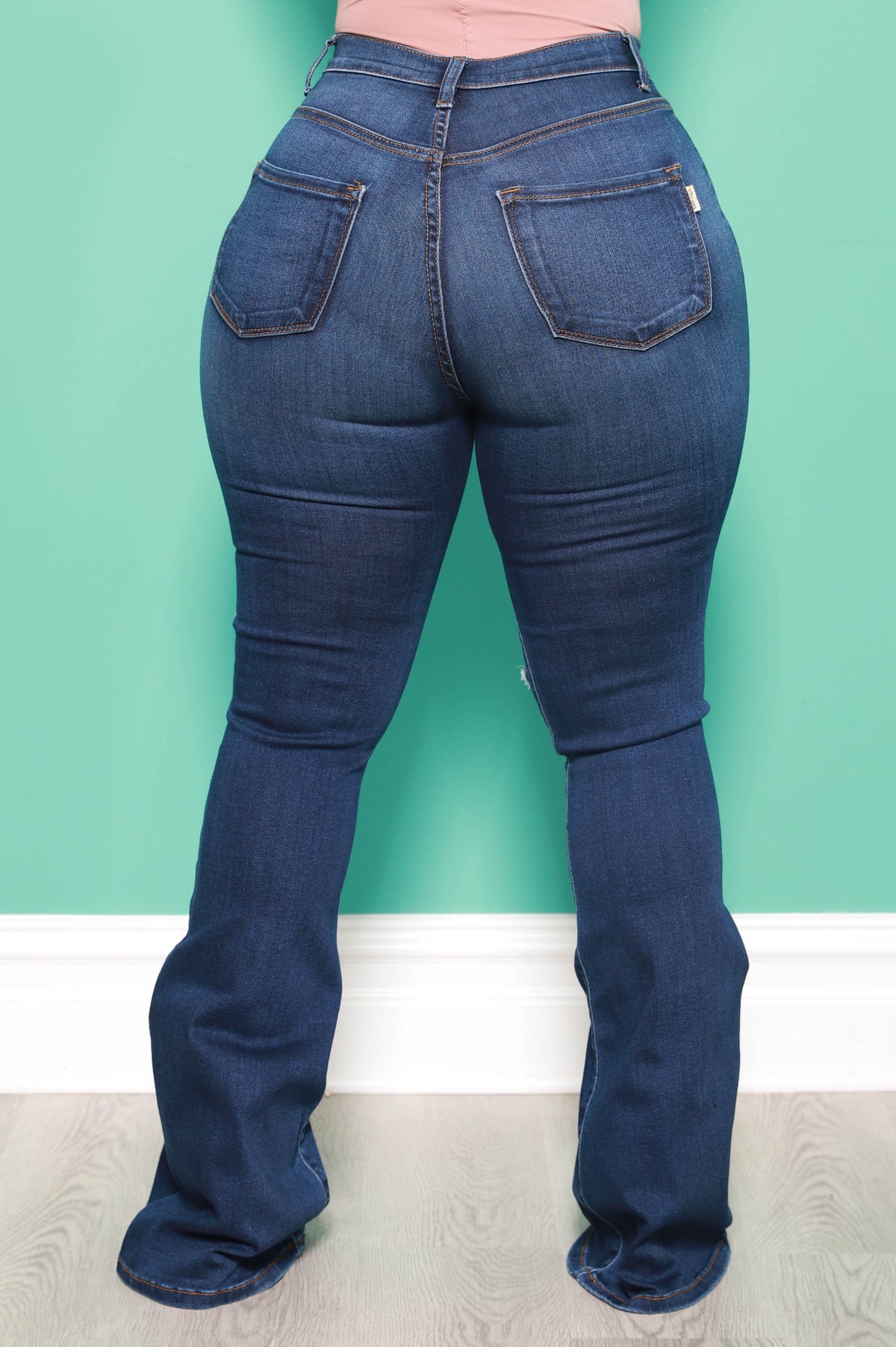 Busted Distressed High Rise Flare Jeans - Dark Wash - Swank A Posh