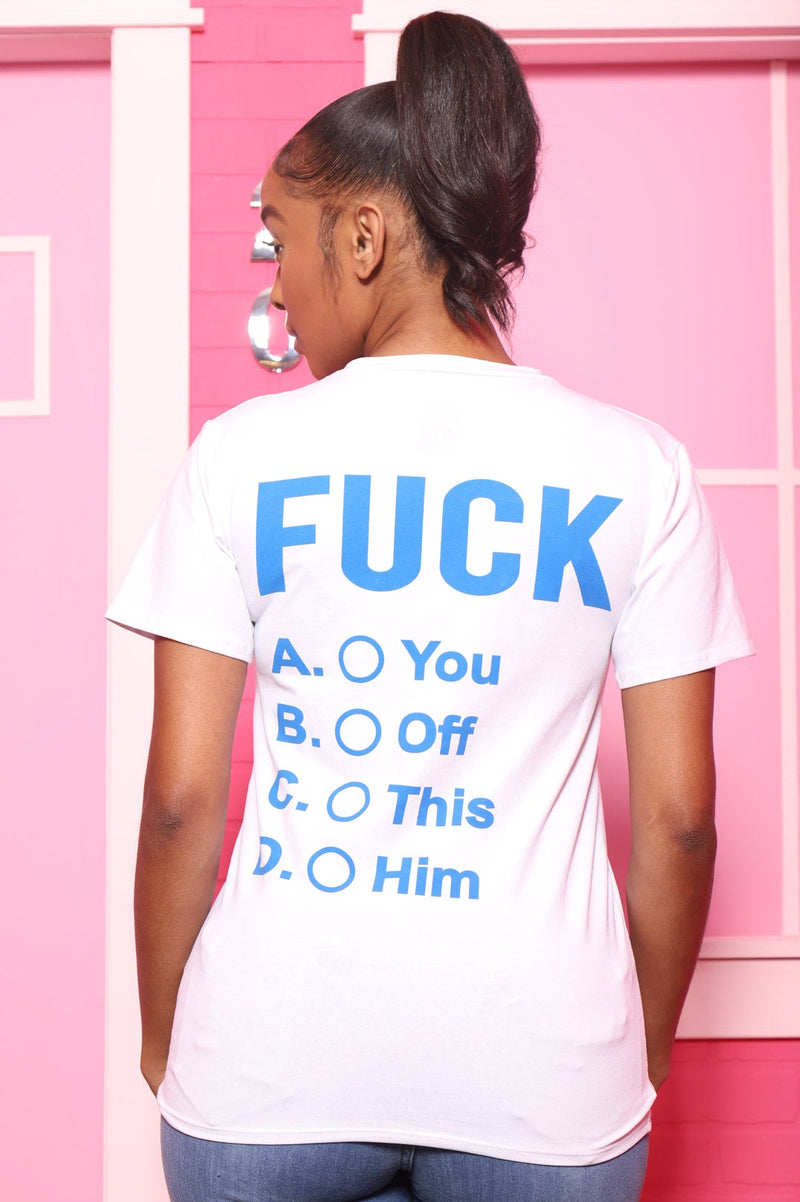 Multiple Choice Printed T-Shirt - White/Royal