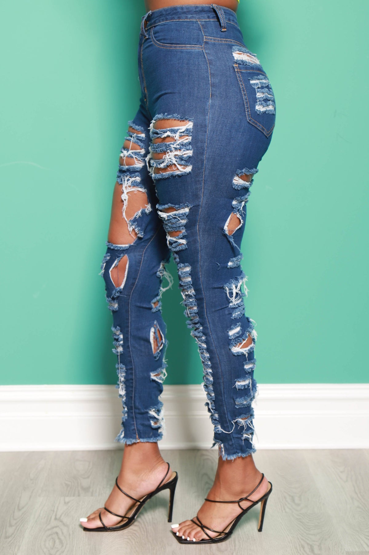 I&#39;m Down High Rise Ultra Distressed Skinny Jeans - Medium Wash - Swank A Posh