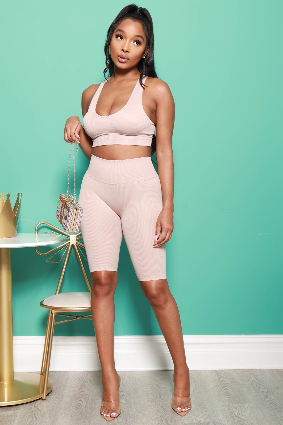 Give Me More Ribbed Racerback Set - Mushroom - Swank A Posh