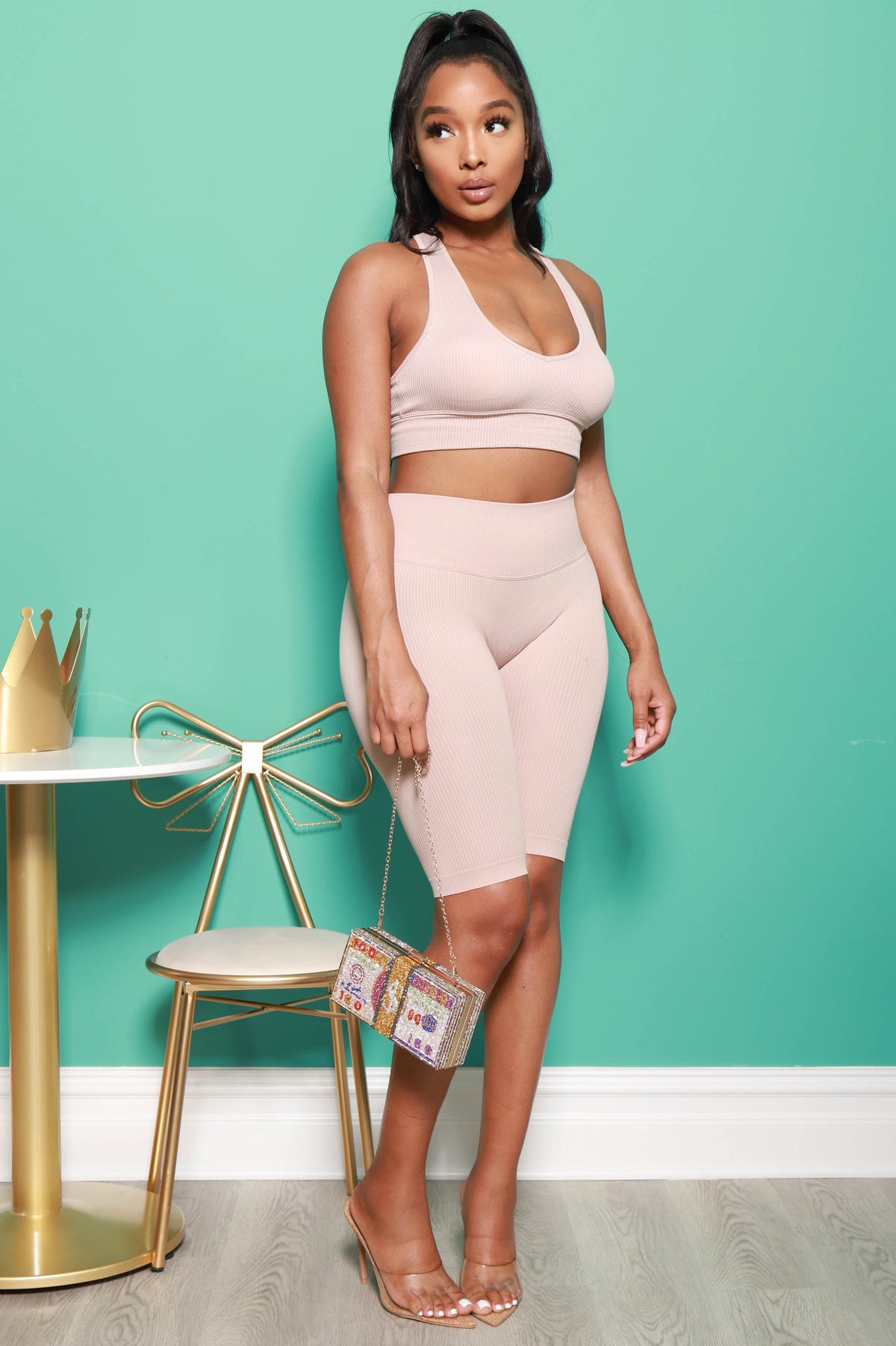 Give Me More Ribbed Racerback Set - Mushroom - Swank A Posh