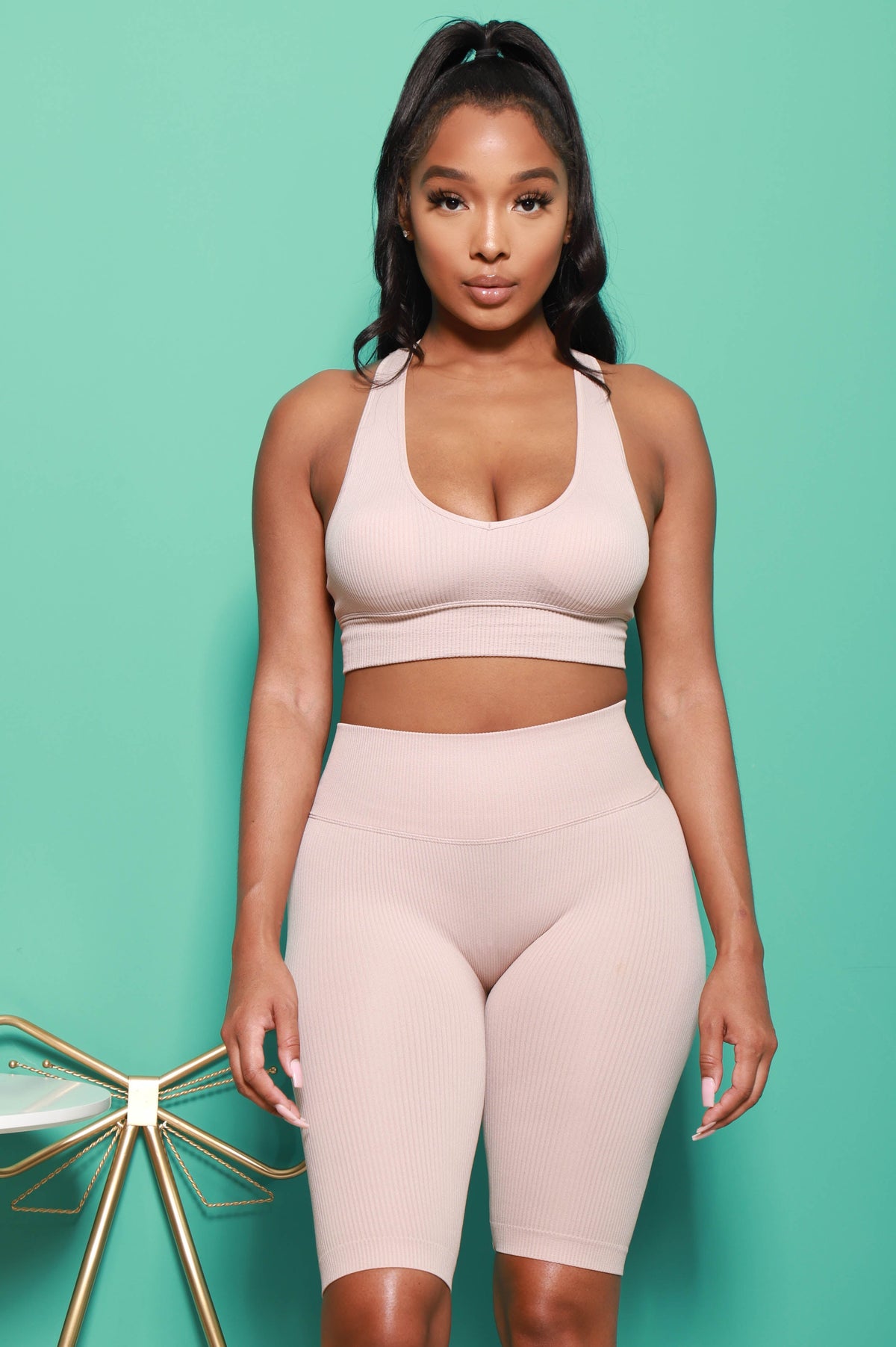 Give Me More Ribbed Racerback Set - Mushroom - Swank A Posh