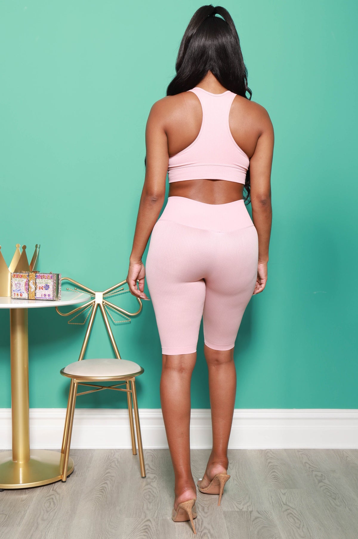 Give Me More Ribbed Racerback Set - Pale Pink - Swank A Posh