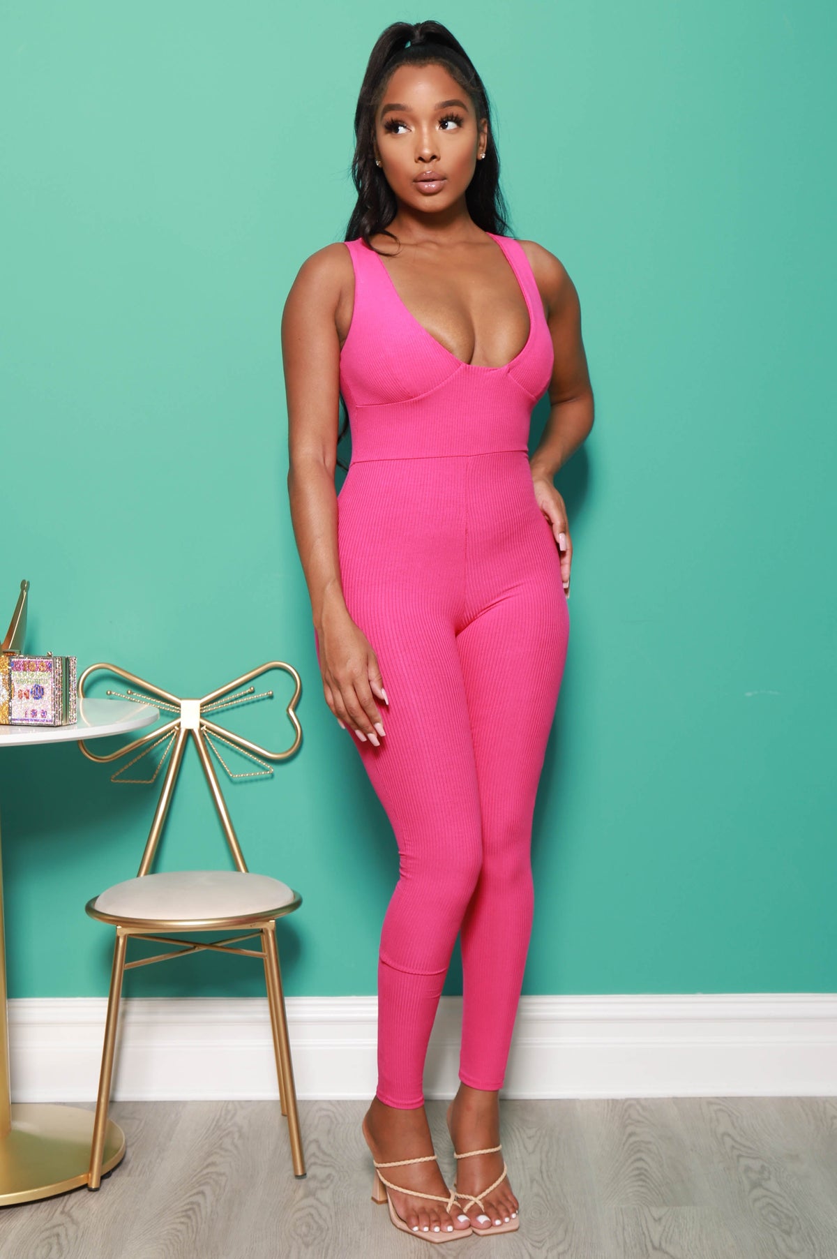 Point of View Ribbed Jumpsuit - Fuchsia - Swank A Posh