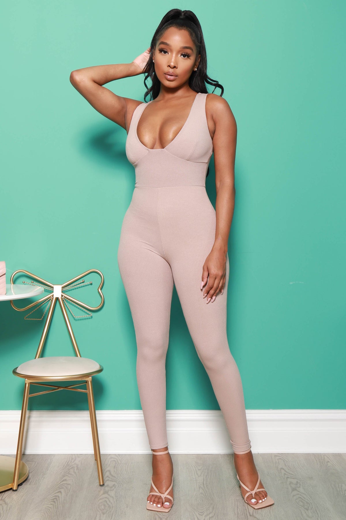 Point of View Ribbed Jumpsuit - Taupe - Swank A Posh