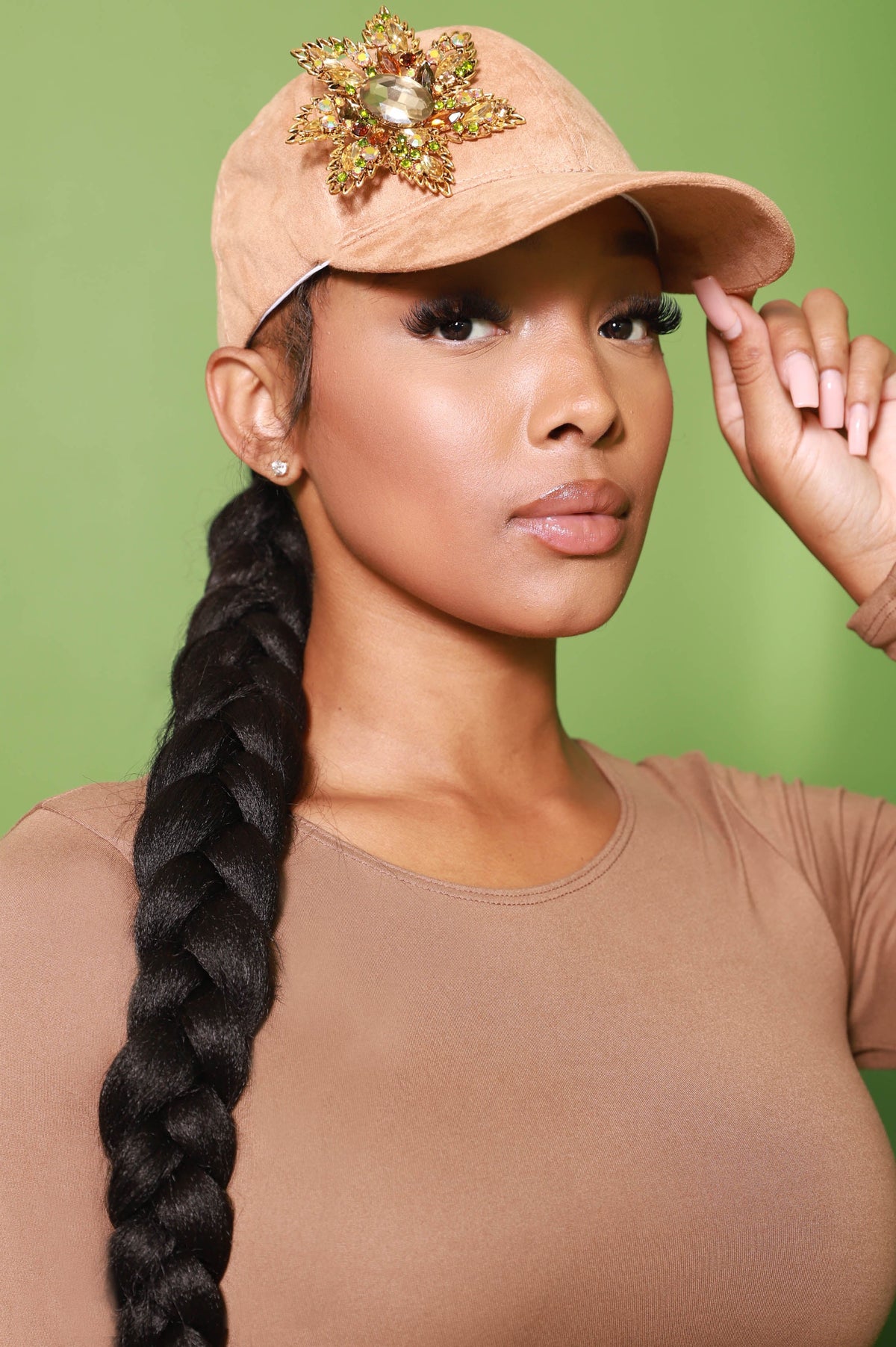 It's A Vibe Embellished Baseball Cap - Beige - Swank A Posh
