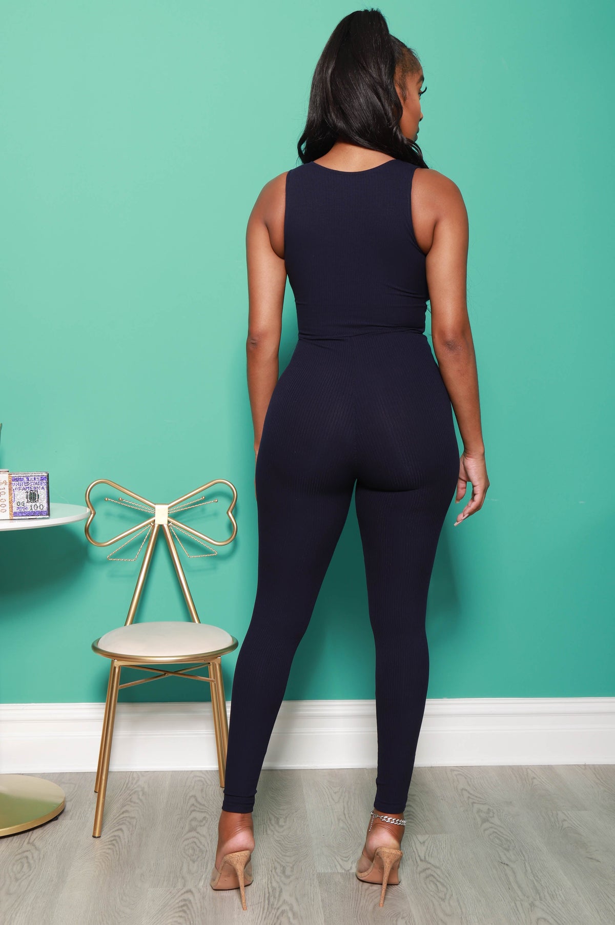 Point of View Ribbed Jumpsuit - Navy - Swank A Posh