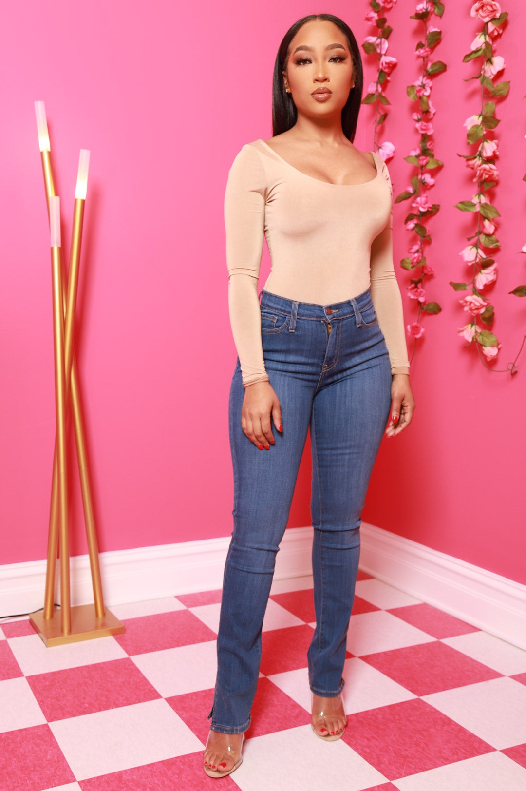 Side Note Ankle Slit High Rise Jeans - Mid Wash - Swank A Posh