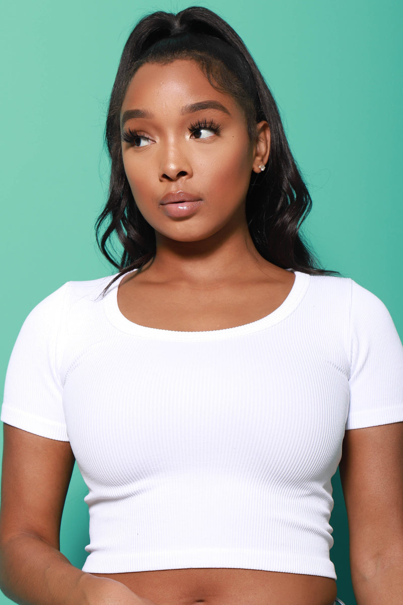 Don't Miss Out Ribbed Crop Top - White