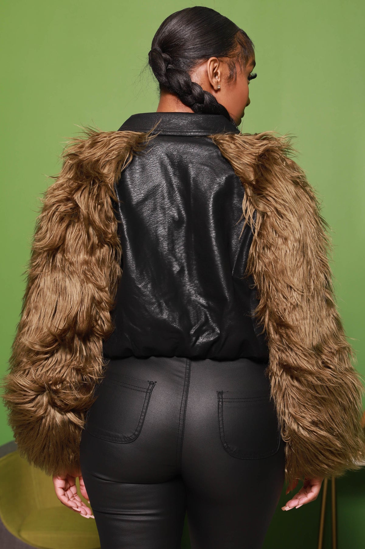 Set The Mood Faux Fur & Leather Jacket - Olive - Swank A Posh
