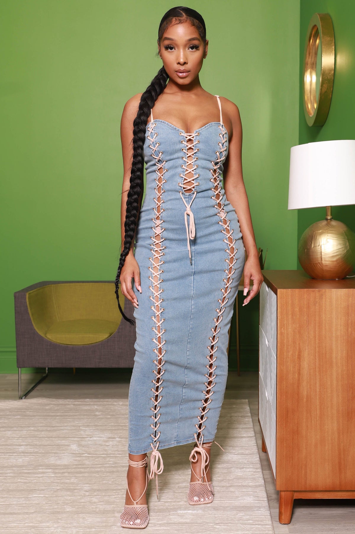Good Intentions Lace Up Denim Dress - Swank A Posh