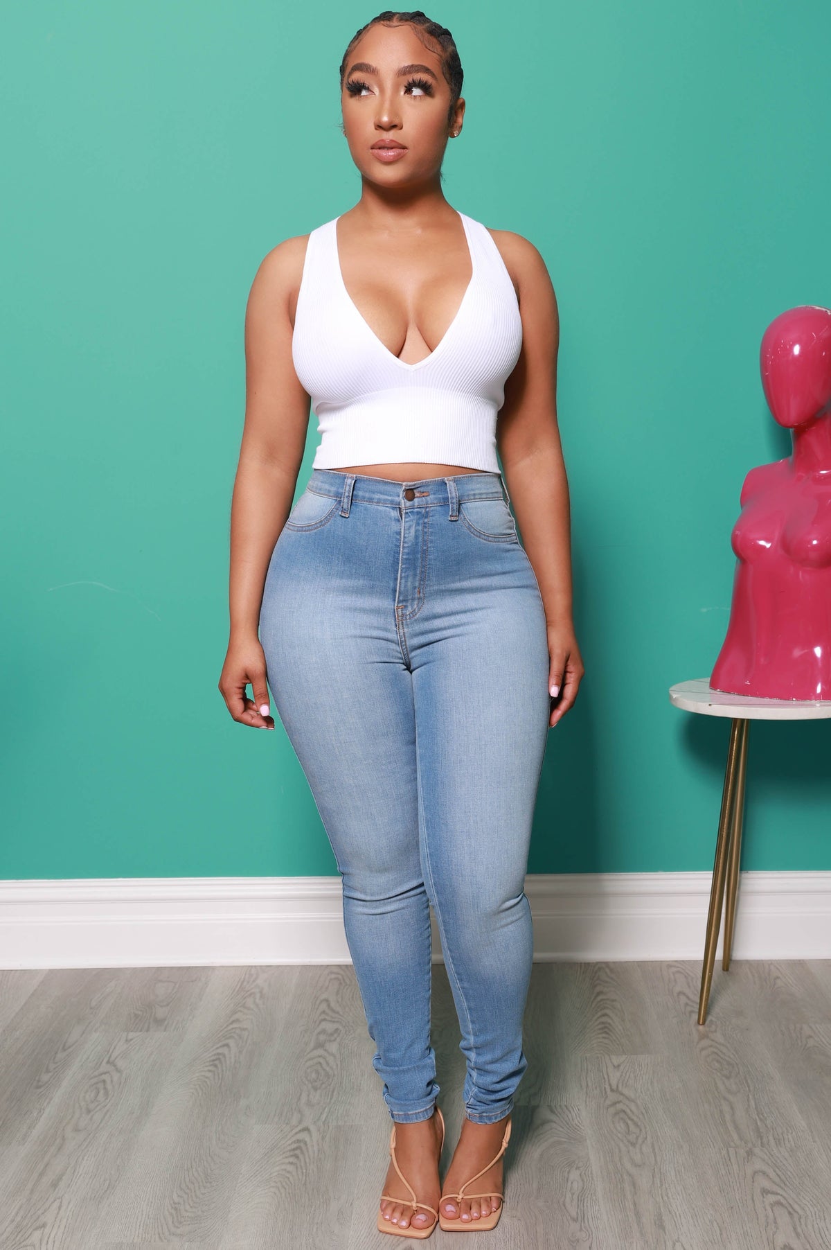 Hey There High Rise Stretchy Skinny Jeans - Light Wash - Swank A Posh