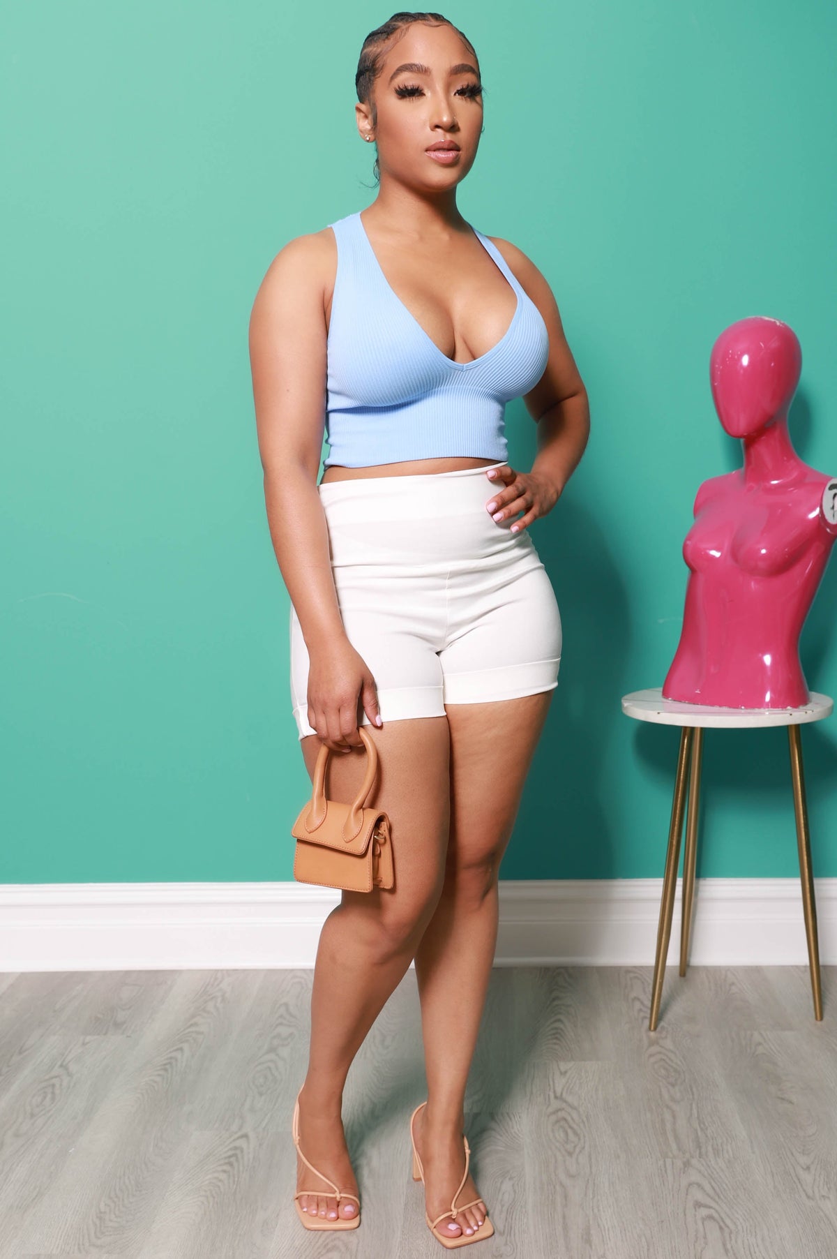 Low Down Ribbed Crop Tank - Marina Blue - Swank A Posh