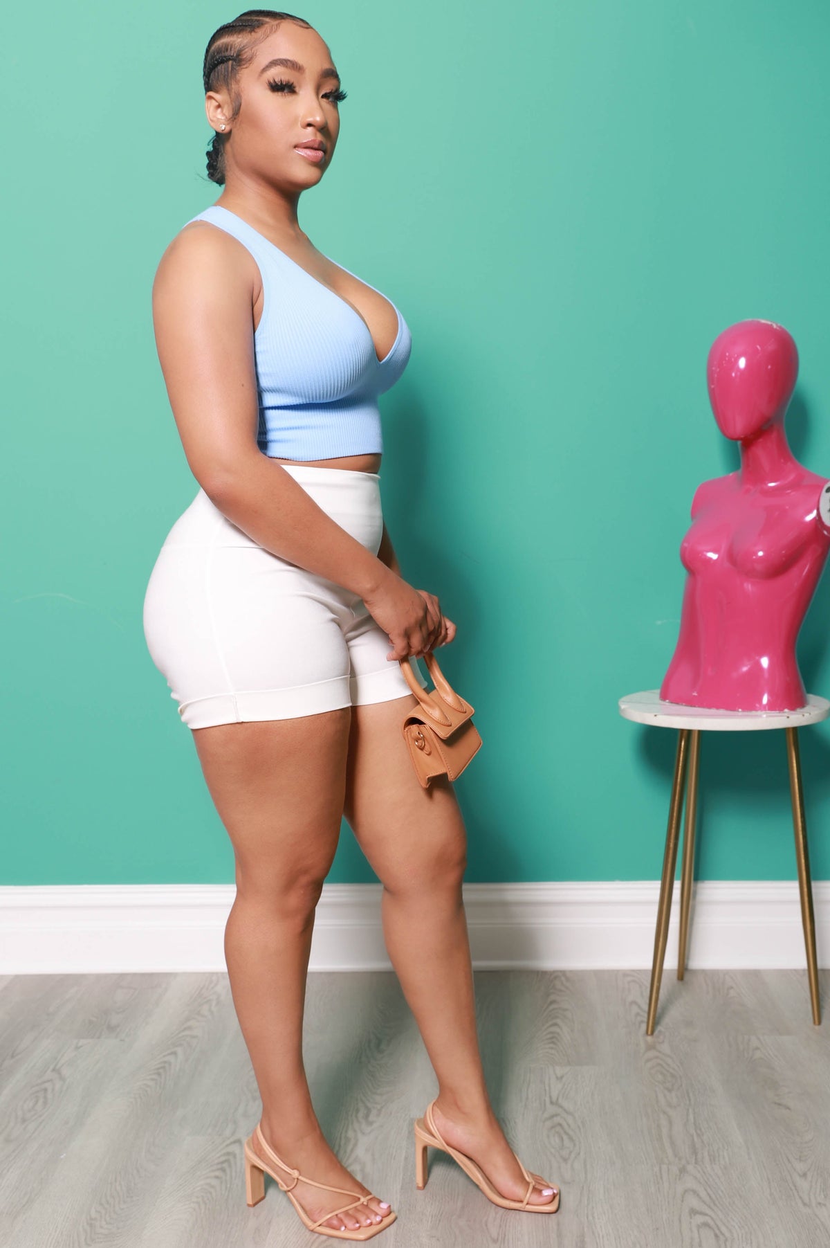 Low Down Ribbed Crop Tank - Marina Blue - Swank A Posh