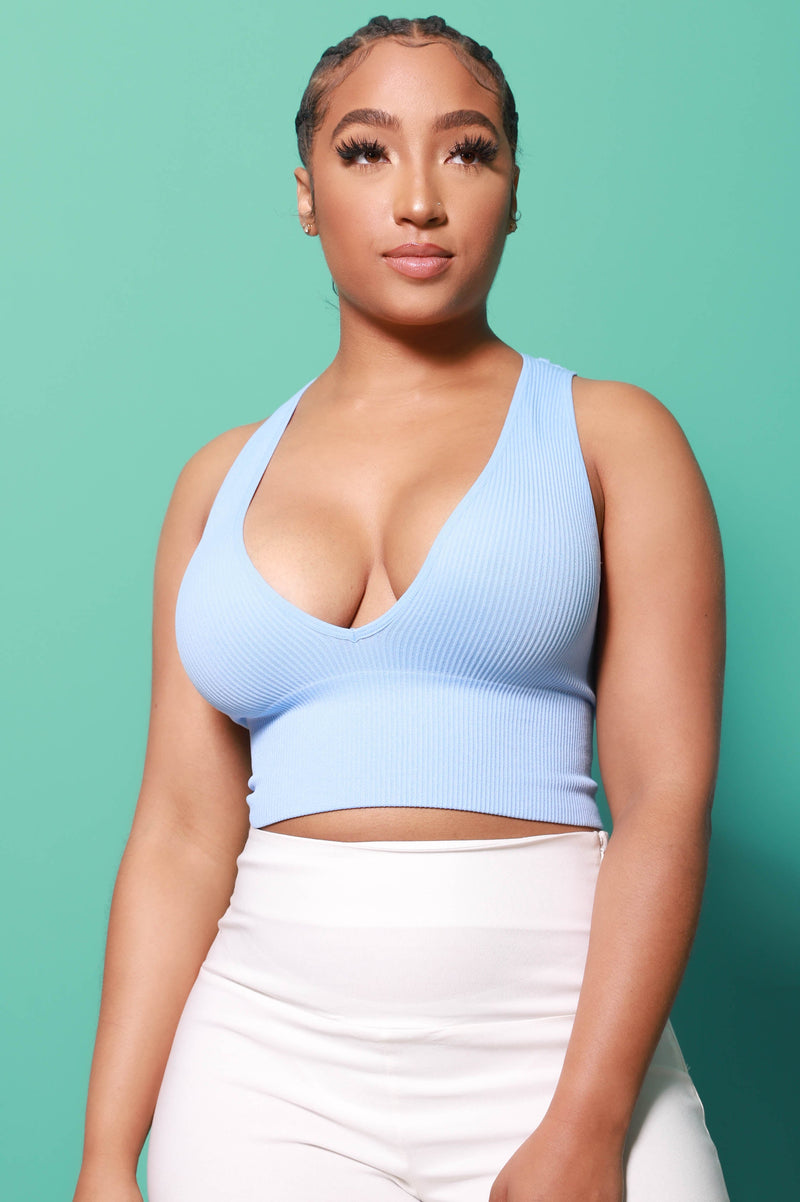 Low Down Ribbed Crop Tank - Marina Blue