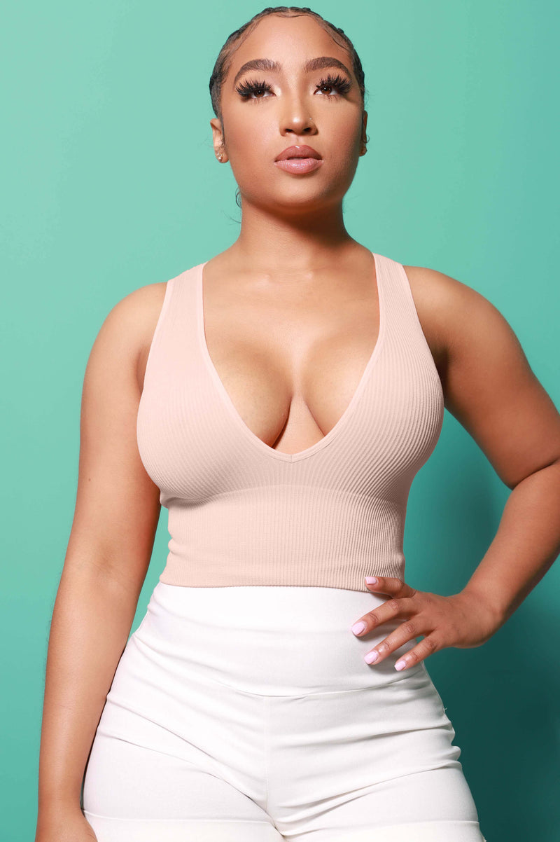 Low Down Ribbed Crop Tank - Taupe