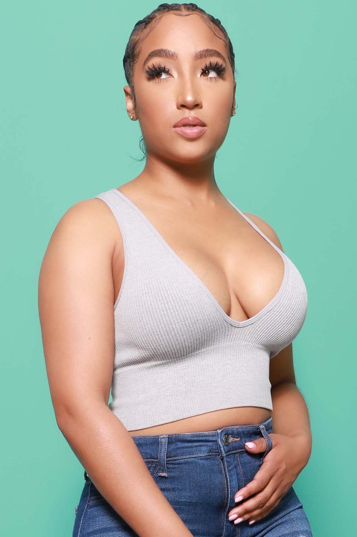 Low Down Ribbed Crop Tank - Heather Grey - Swank A Posh