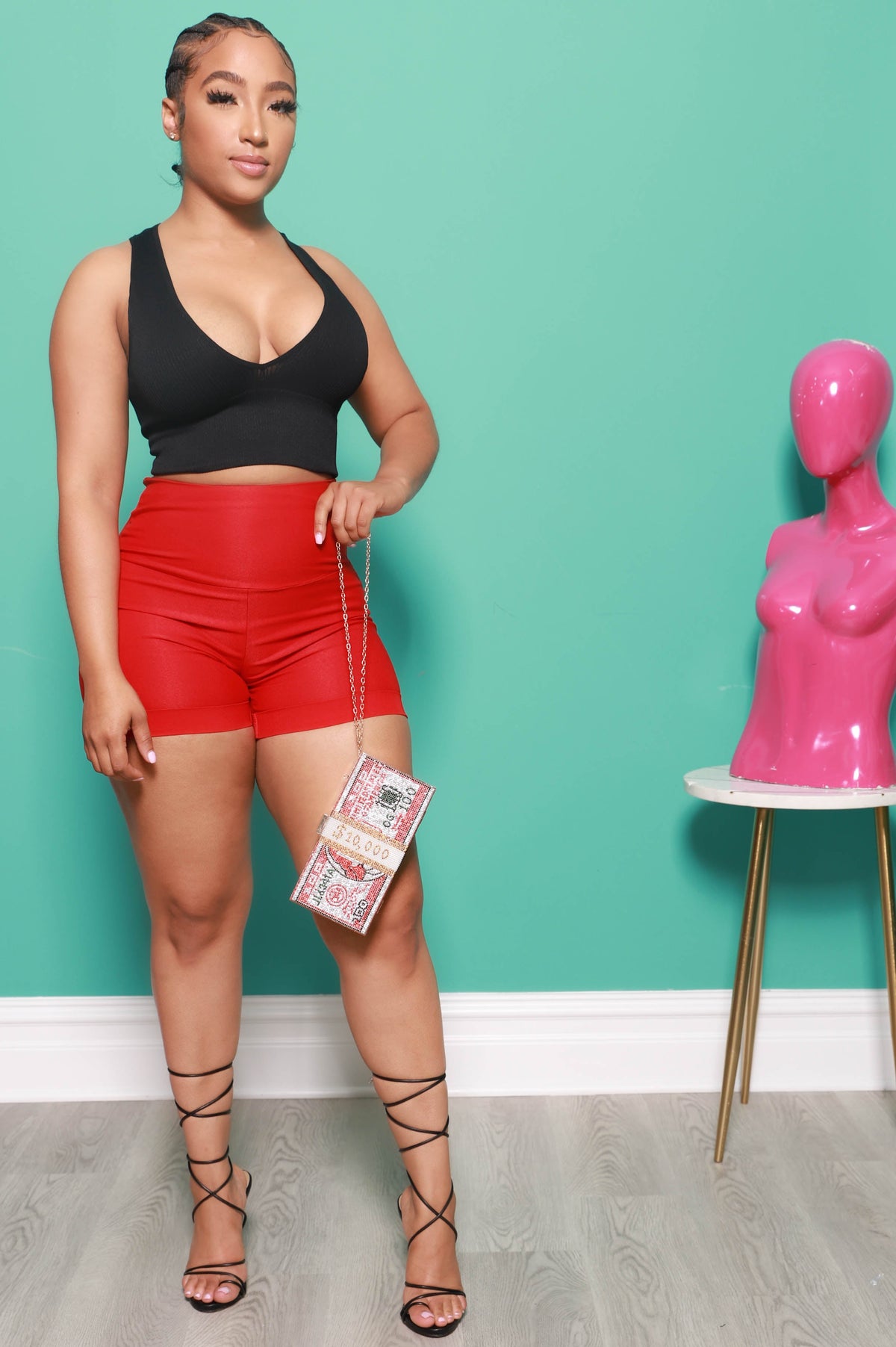 Currency Rhinestone Clutch Shoulder Bag - Red - Swank A Posh