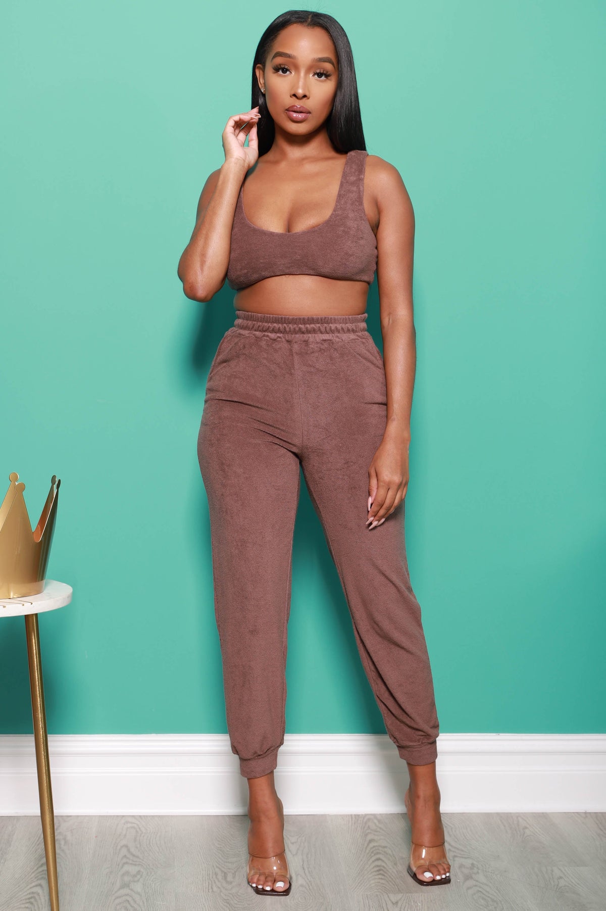 Calm Down Terrycloth Jogger Set - Brown - Swank A Posh