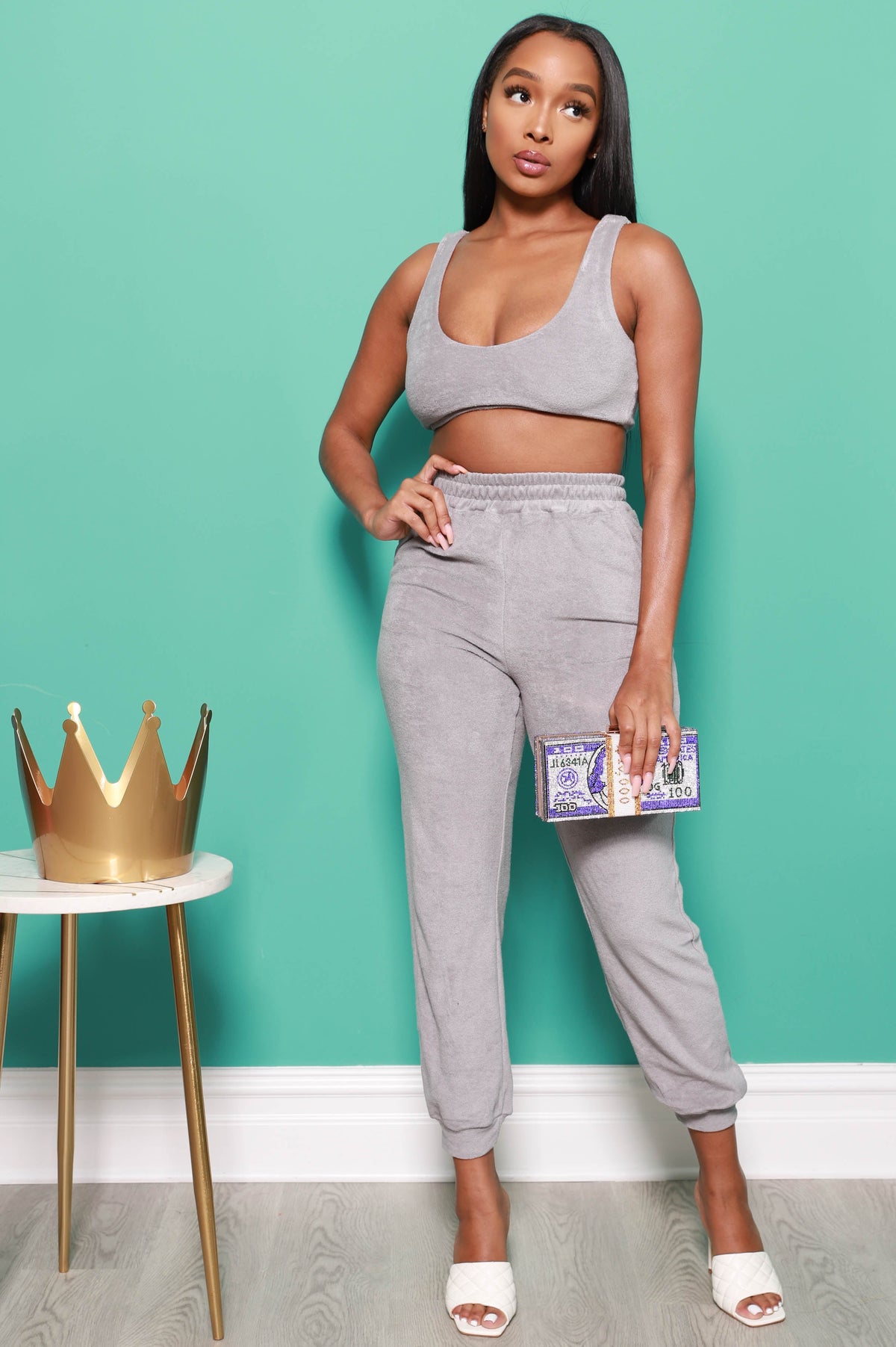 Calm Down Terrycloth Jogger Set - Grey - Swank A Posh