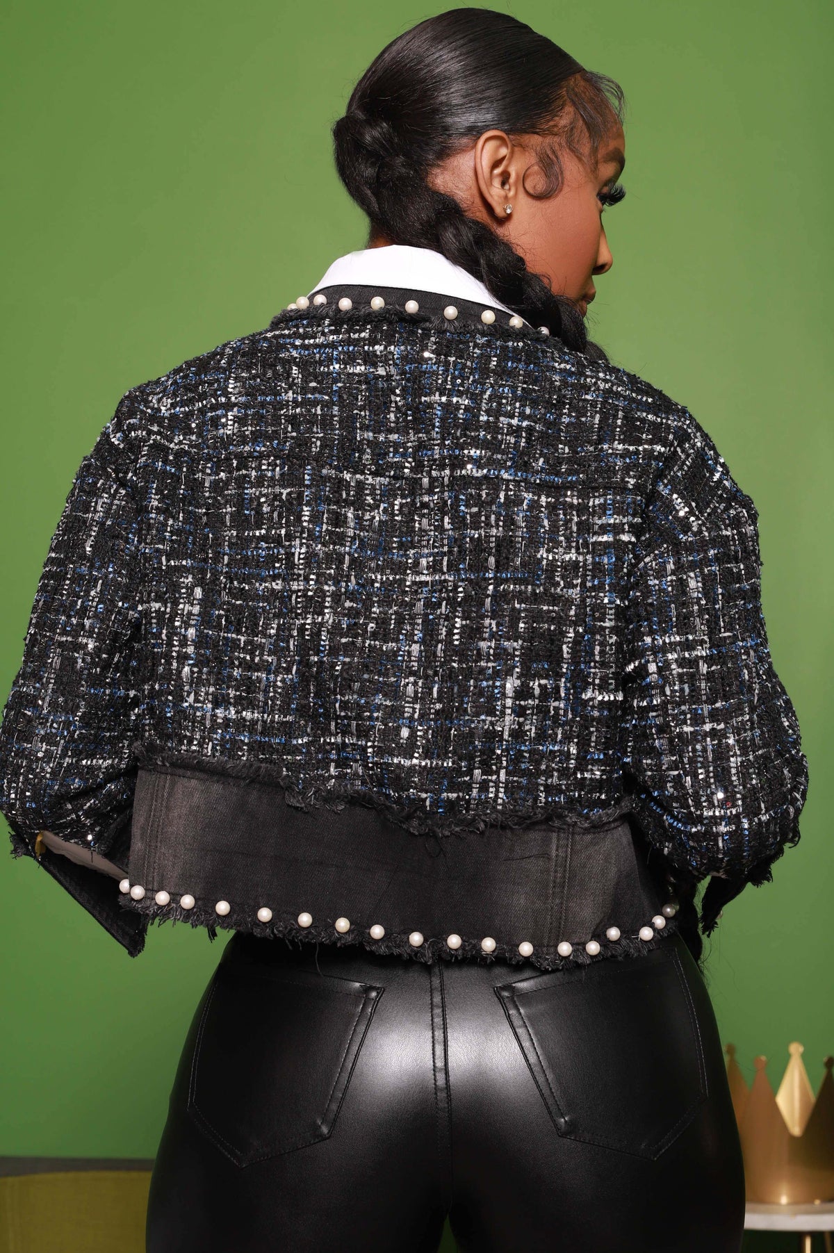 Kiss and Tell Pearl &amp; Twill Denim Jacket - Black - Swank A Posh