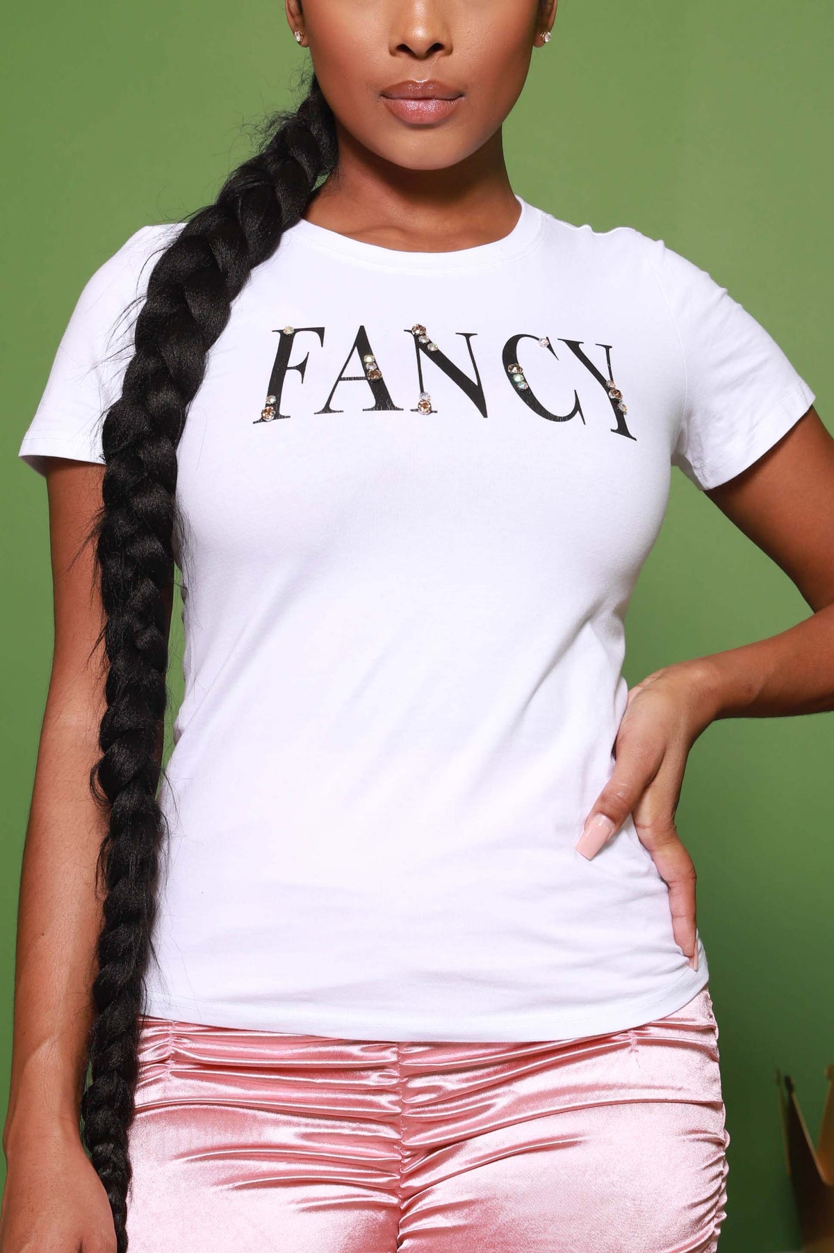 So Fancy Rhinestone Embellished T-Shirt - White - Swank A Posh