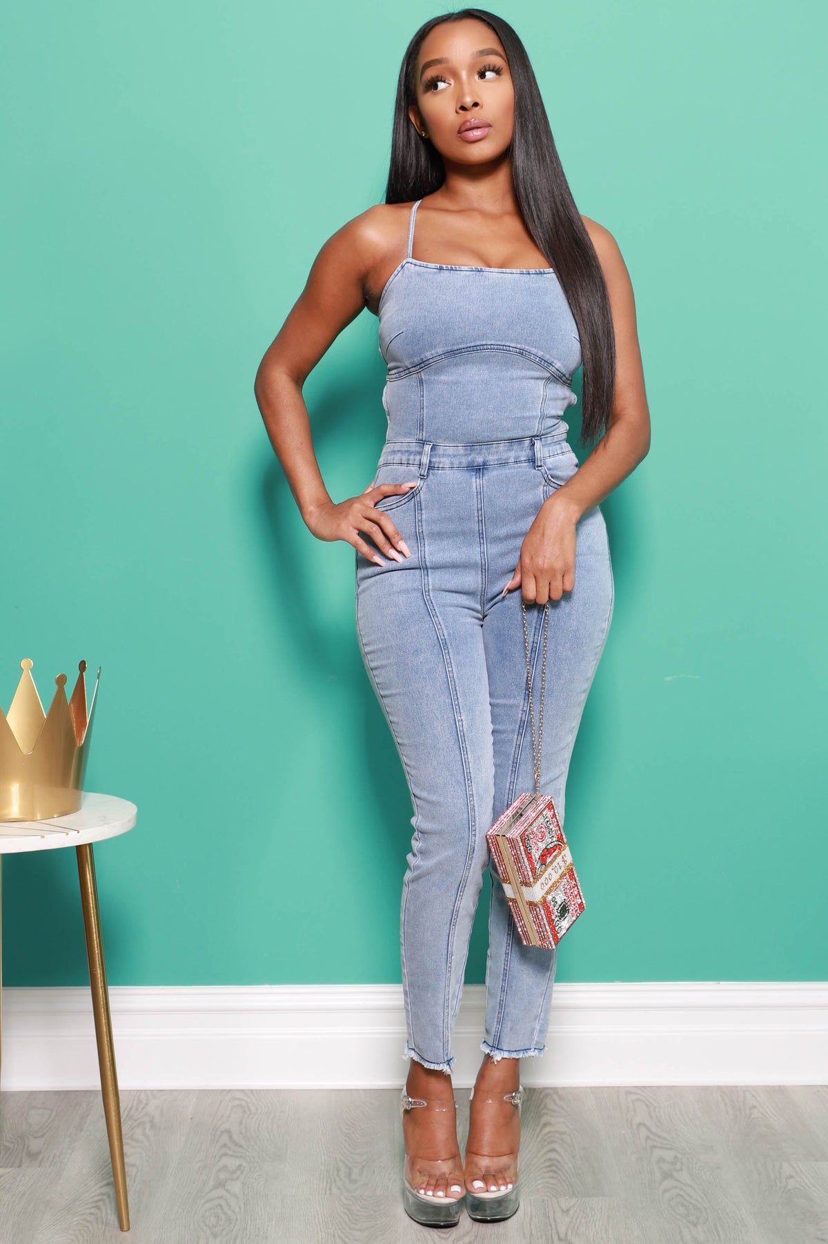 Not Like You Open Back Denim Jumpsuit - Swank A Posh