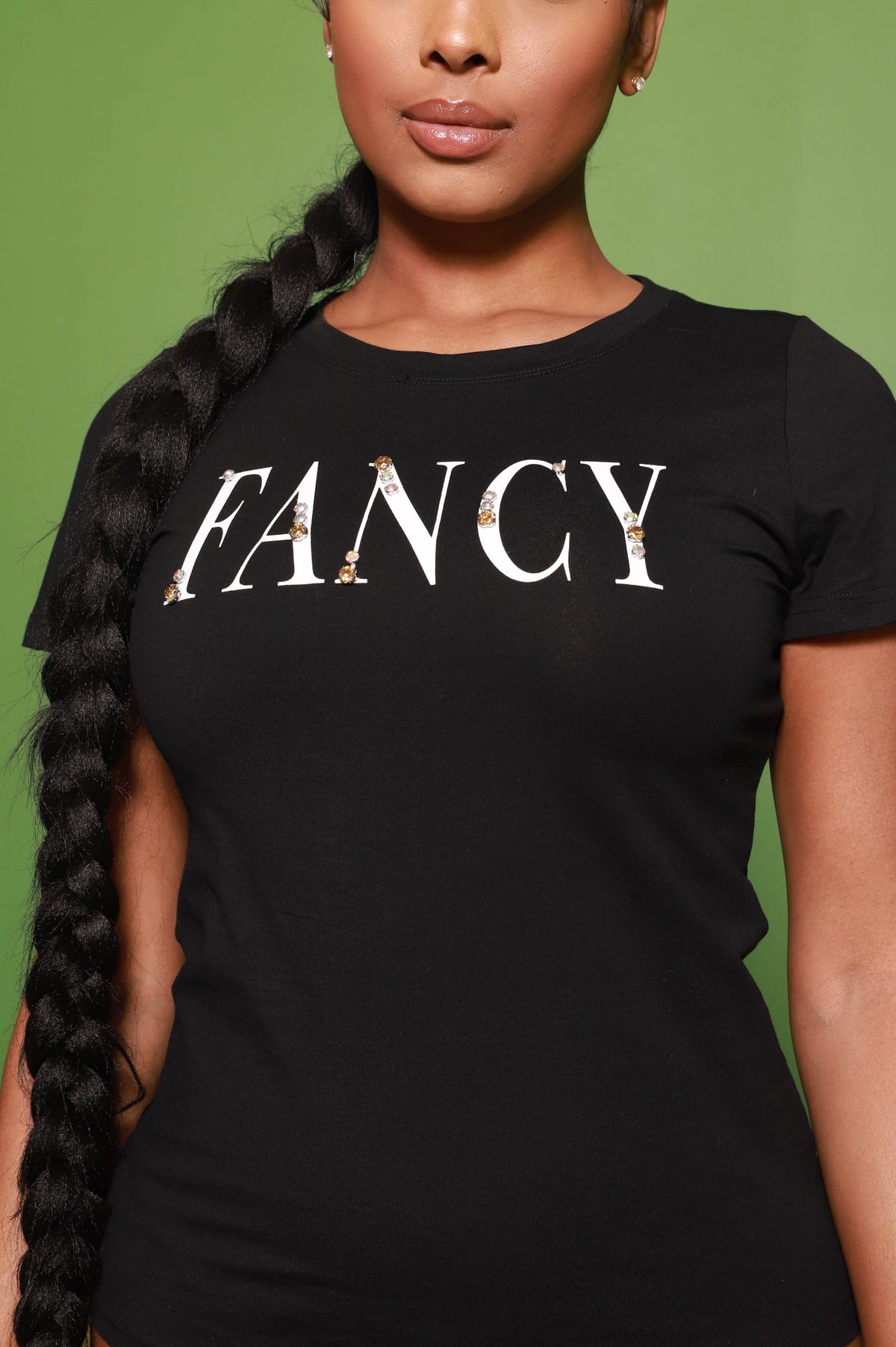 So Fancy Rhinestone Embellished T-Shirt - Black - Swank A Posh