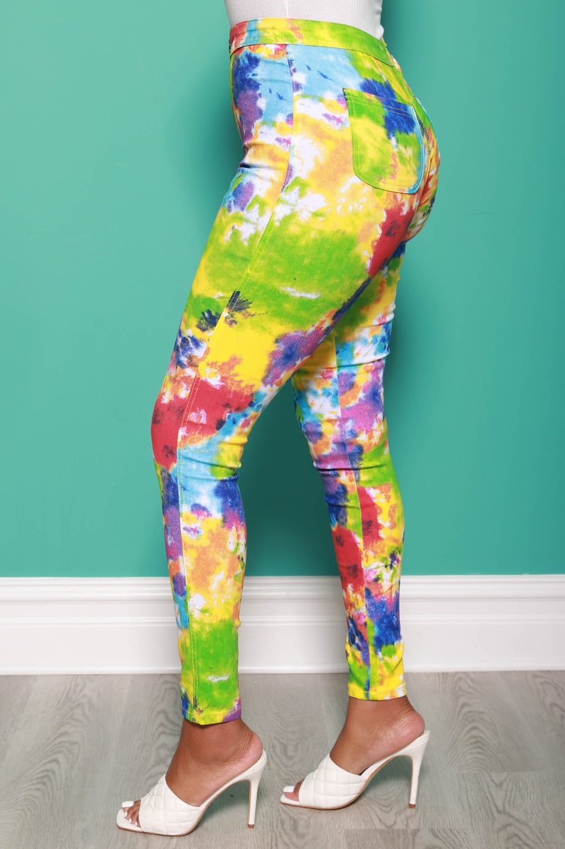 Reaction Tie Dye High Rise Stretchy Skinny Jeans - Rainbow