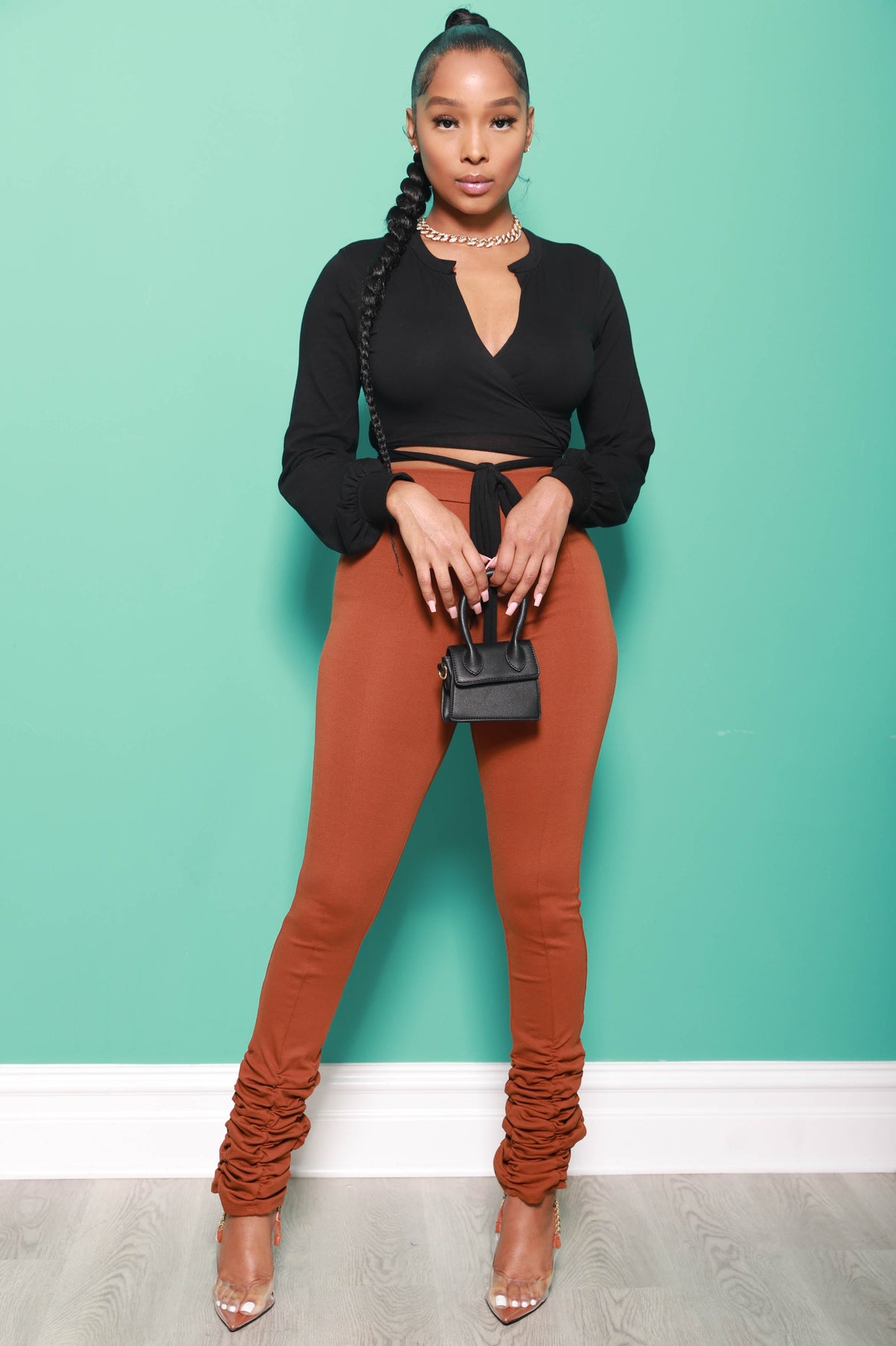 Careless High Rise Scrunched Pants - Copper - Swank A Posh