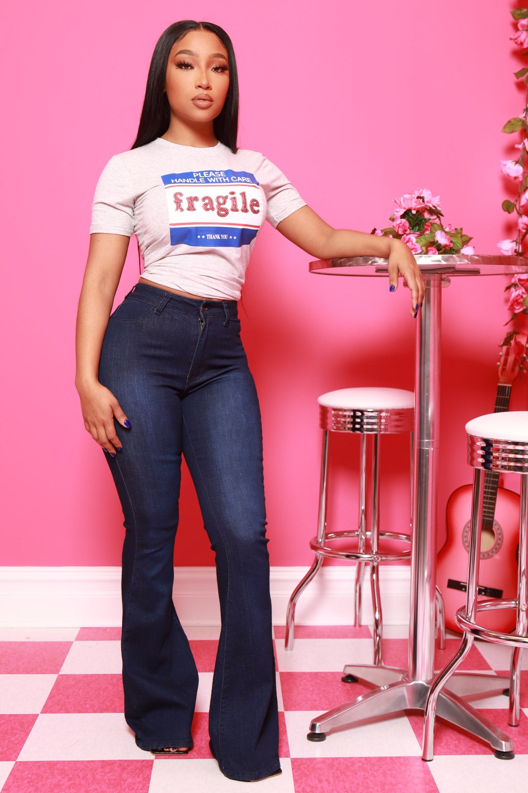 Bing High Waist Stretchy Bell Bottom Jeans - Dark Wash - Swank A Posh