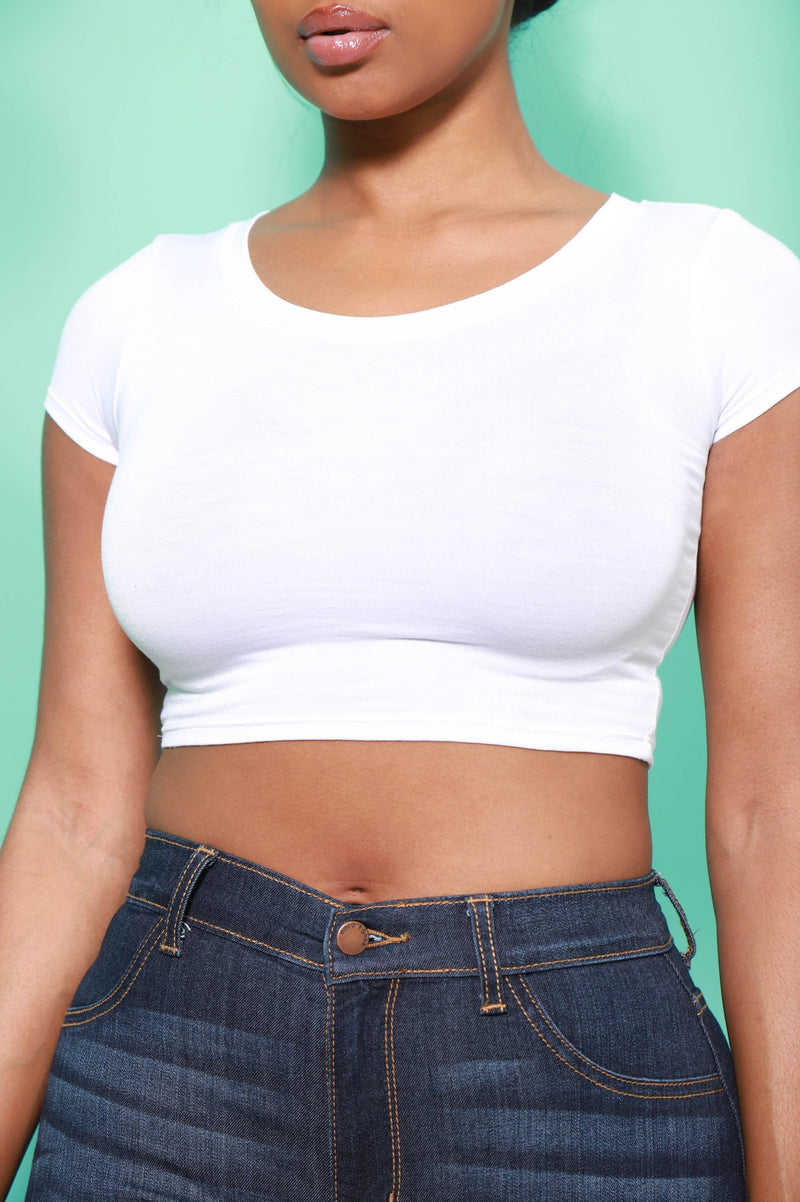 Give Away Short Sleeve Crop Top - White