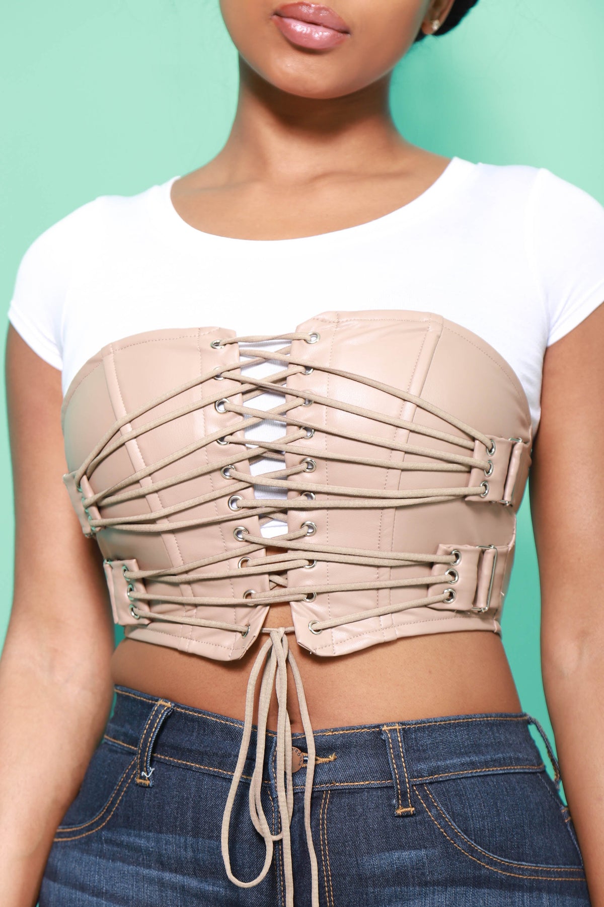 Dominate Faux Leather Strapless Crop Top - Taupe - Swank A Posh