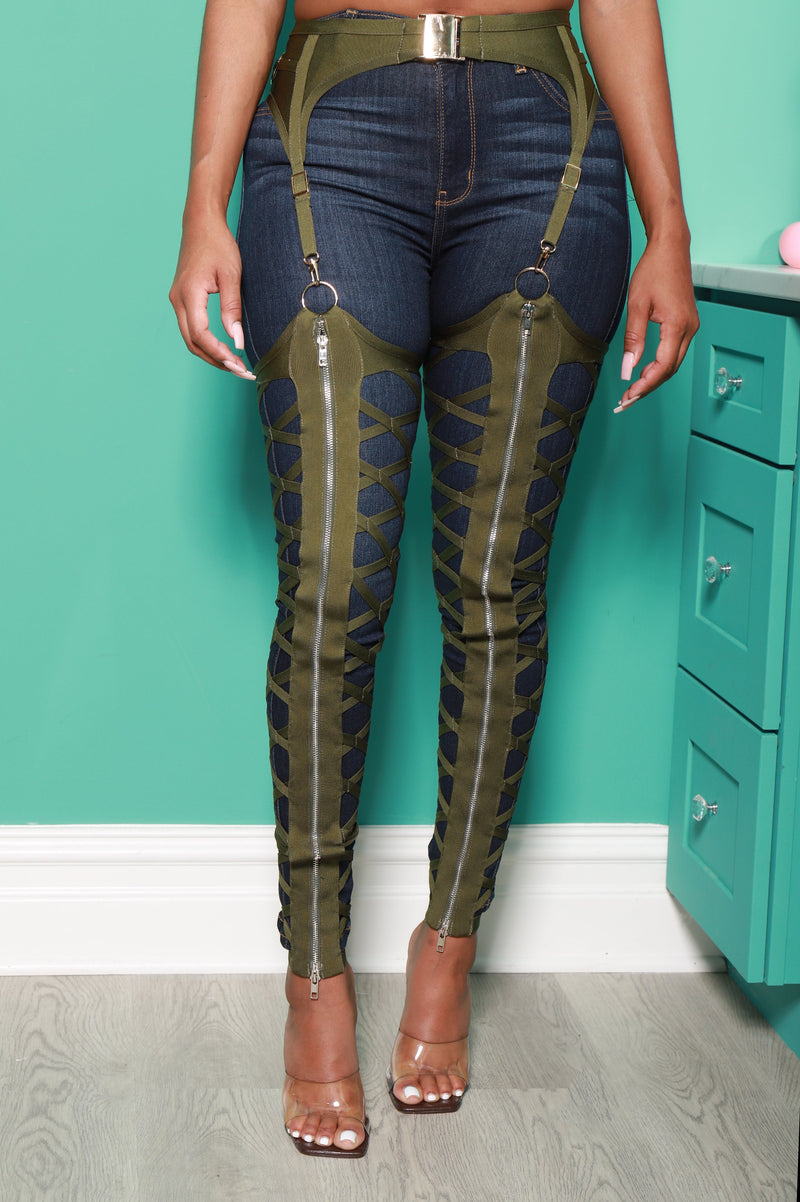 Caught Up Cut Out Bandage Chaps - Olive