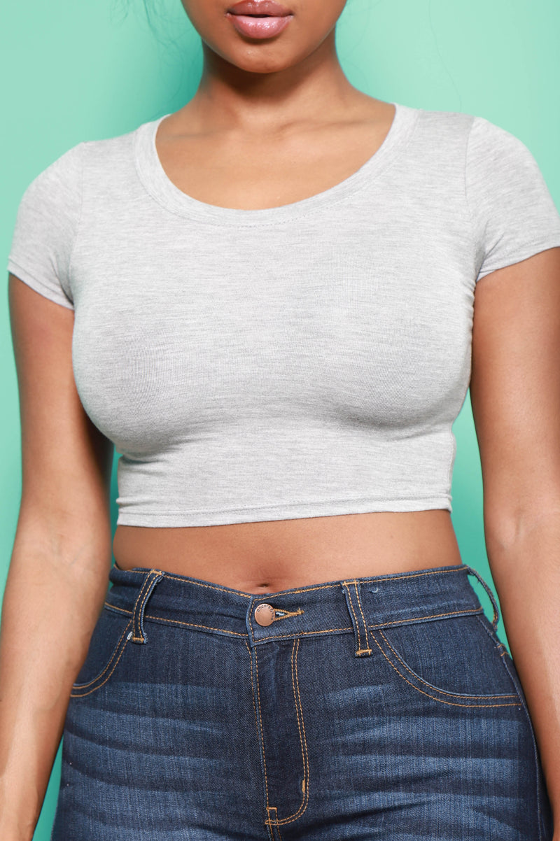 Give Away Short Sleeve Crop Top - Grey