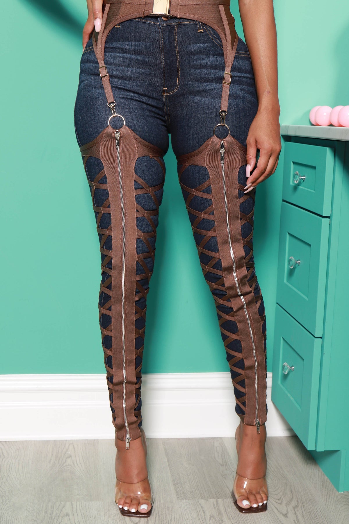 Caught Up Cut Out Bandage Chaps - Mocha - Swank A Posh