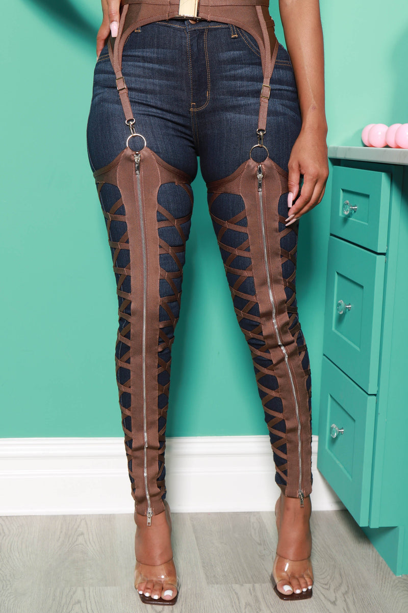 Caught Up Cut Out Bandage Chaps - Mocha