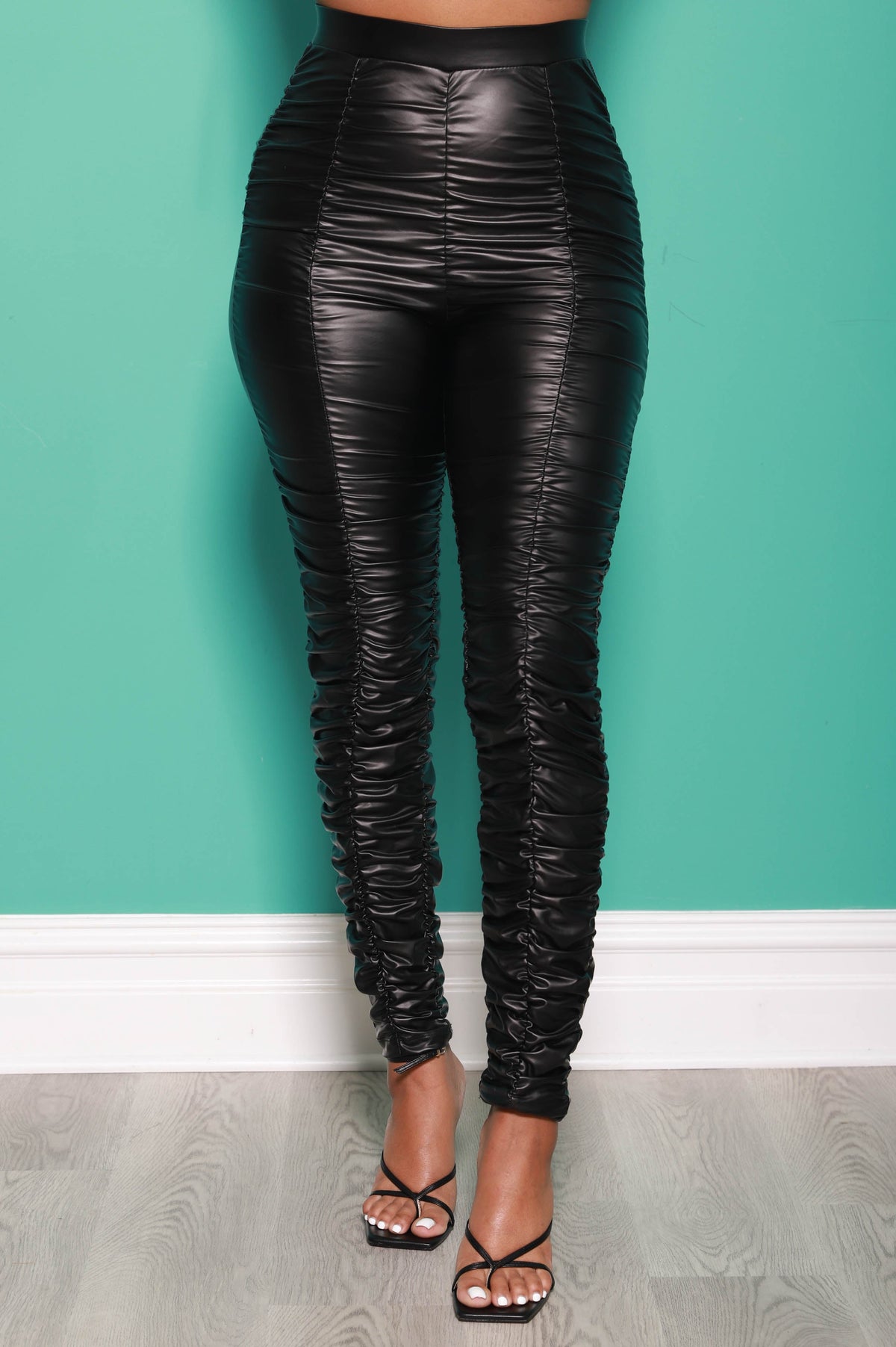 Be Honest Ruche Faux Leather Pants - Black - Swank A Posh