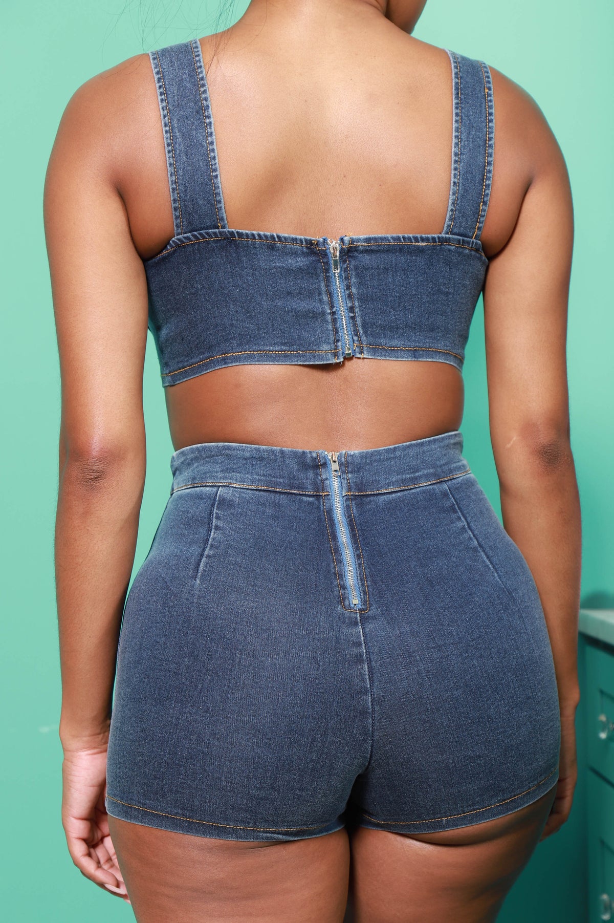 No Invite Denim Crop Top Set - Dark Wash - Swank A Posh