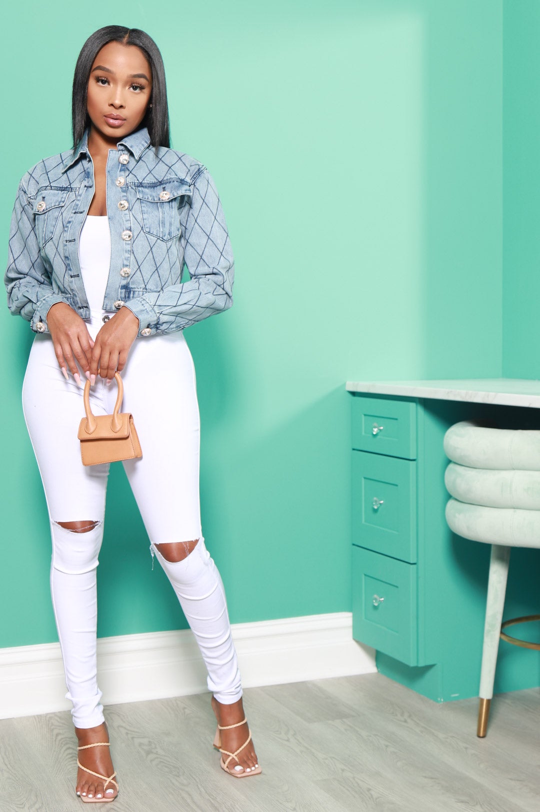 Takeover Diamante Denim Jacket - Light Wash - Swank A Posh