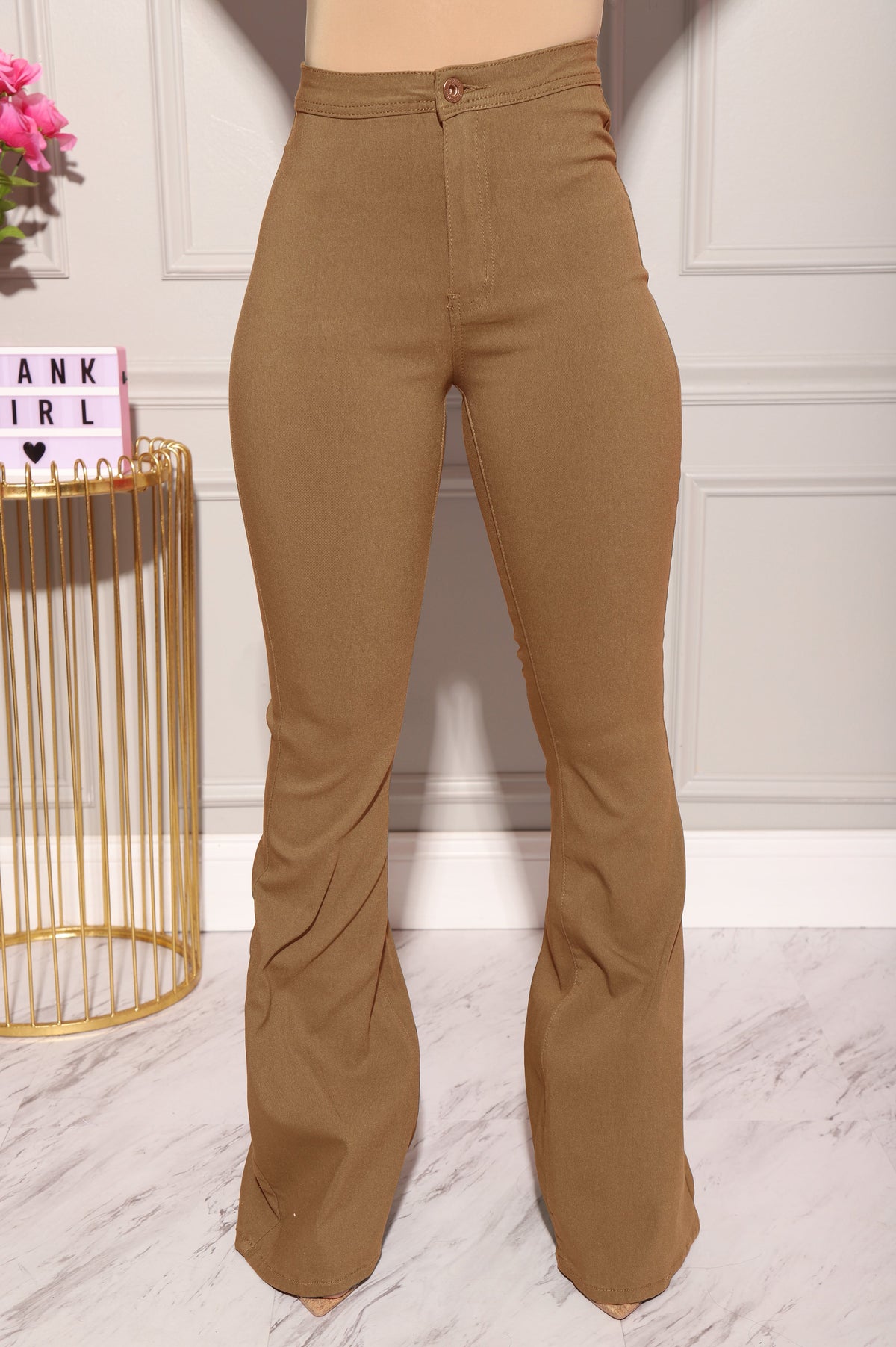 Major High Rise Flare Stretchy Jeans - Mocha - Swank A Posh