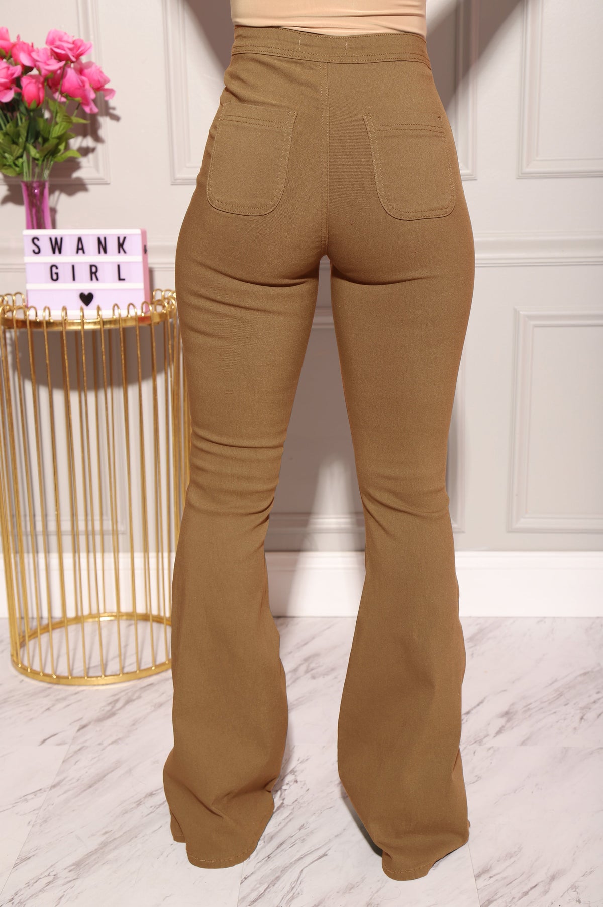 Major High Rise Flare Stretchy Jeans - Mocha - Swank A Posh