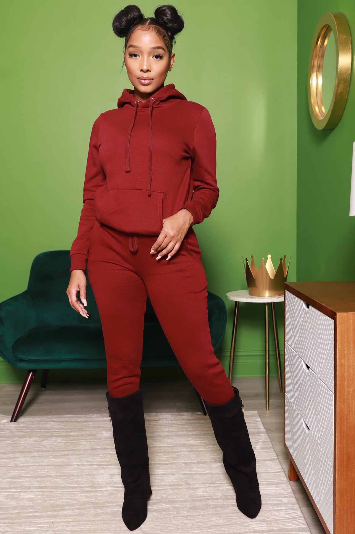 Prime Hoodie Jogger Set - Burgundy - Swank A Posh