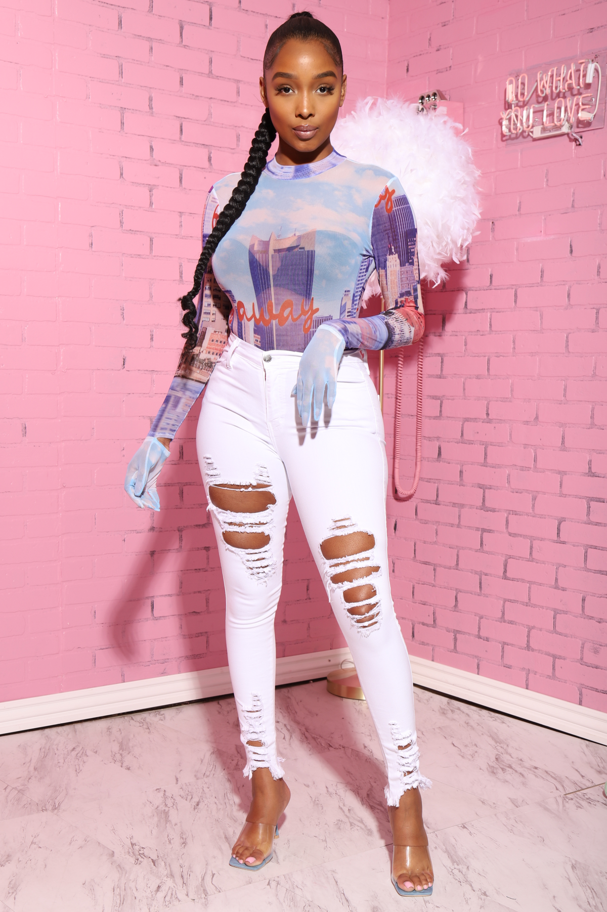 Skyline Printed Gloved Bodysuit - Swank A Posh